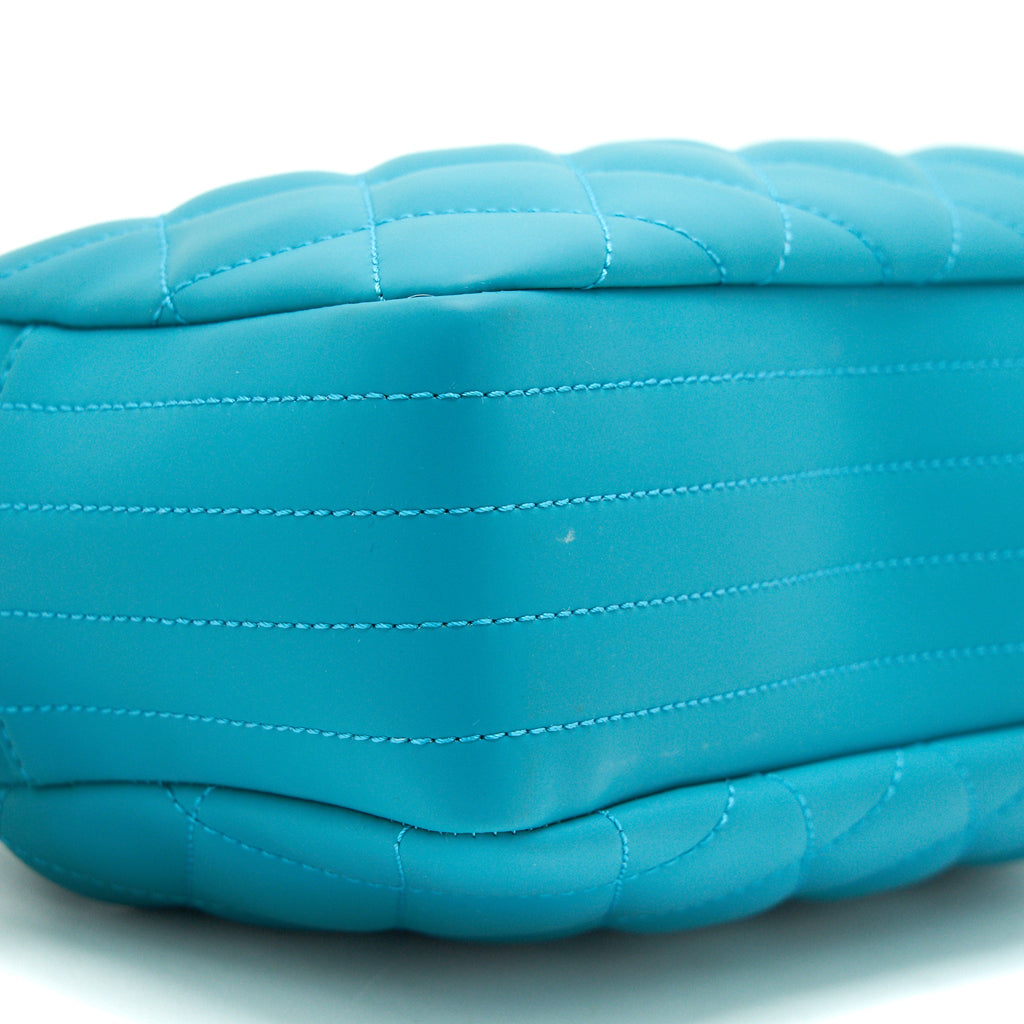CHANEL QUILTED RUBBERIZED LAMBSKIN COCO RAIN CAMERA BAG BLUE SHW