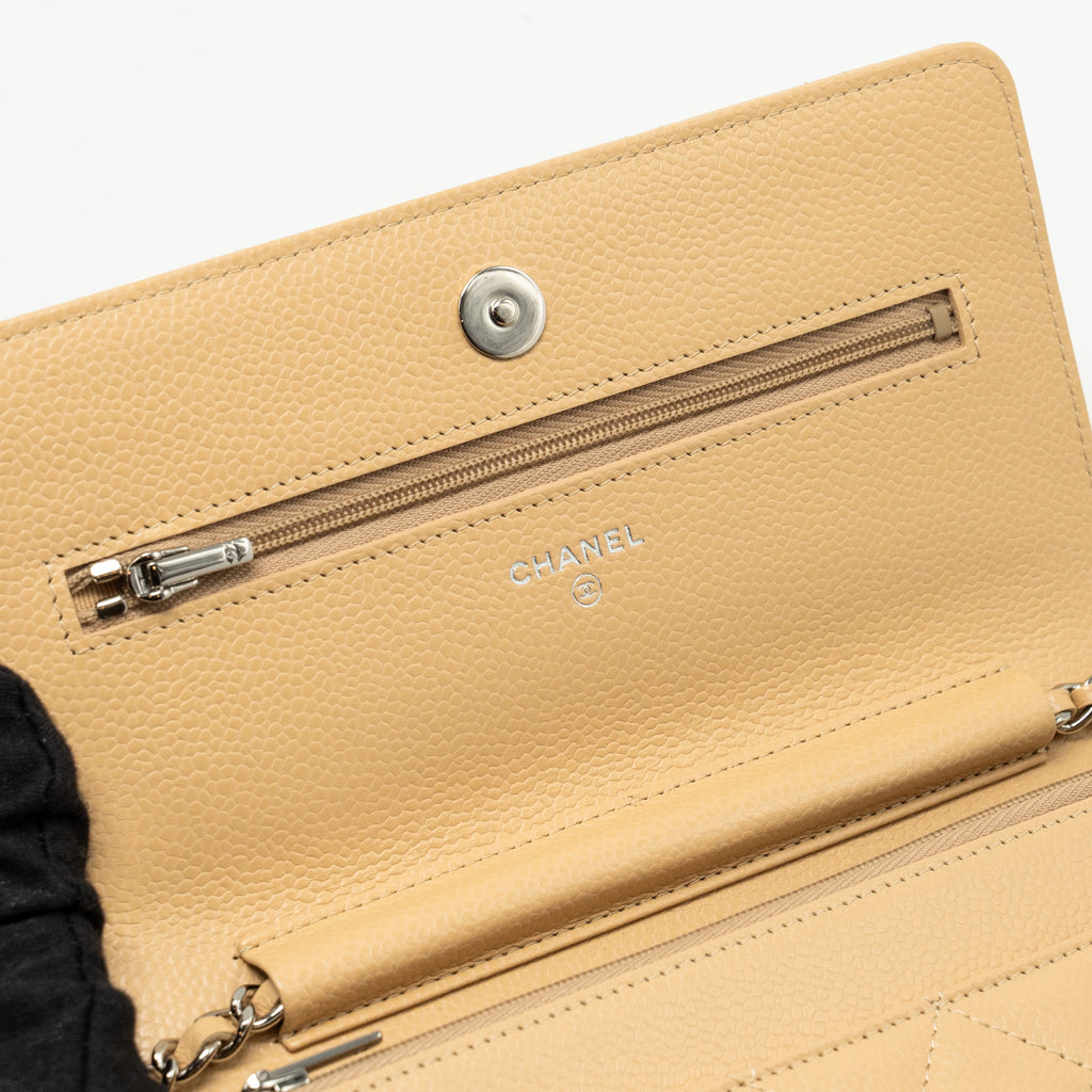 CHANEL CLASSIC WALLET ON CHAIN CAVIAR BEIGE SHW (MICROCHIP)