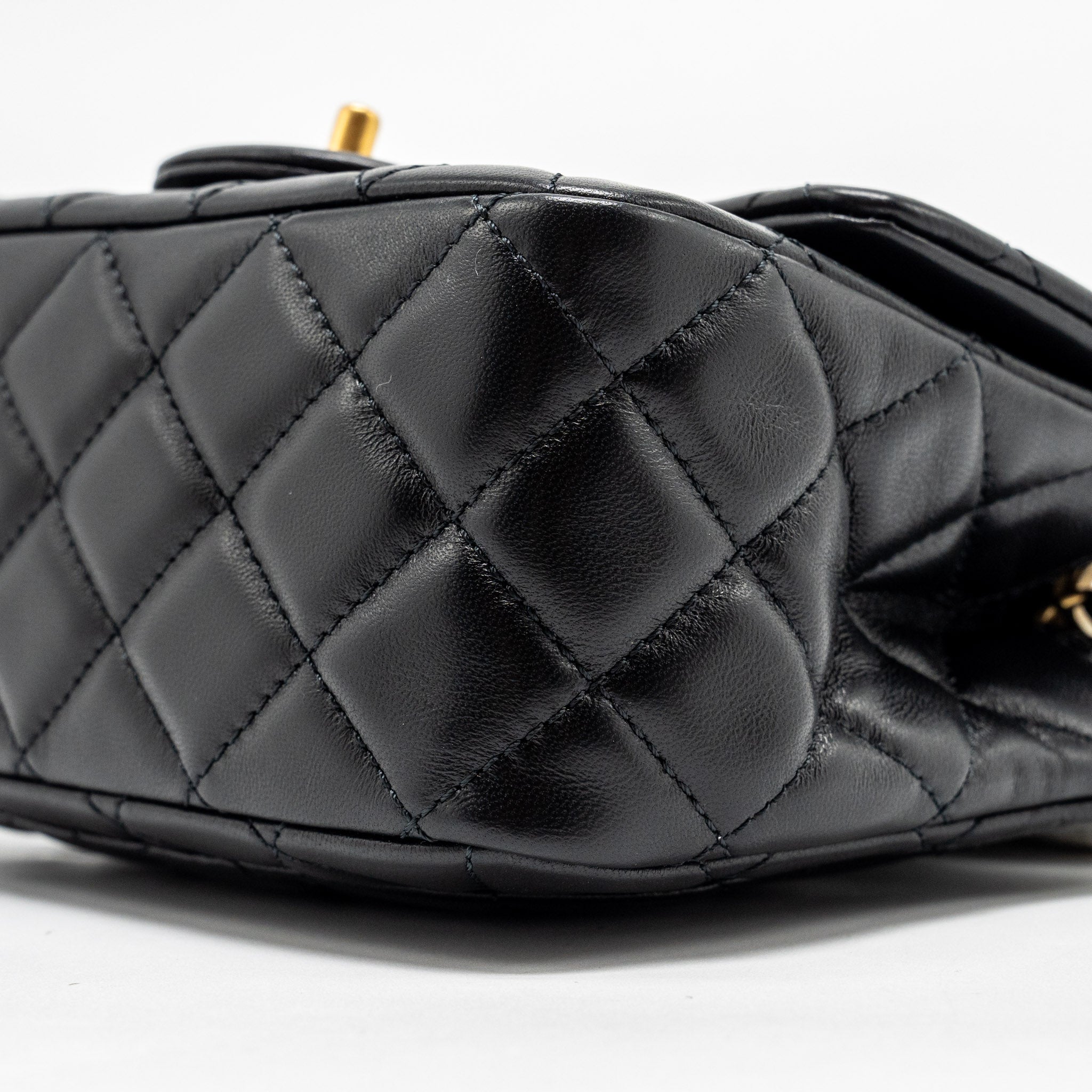 CHANEL PEARL CRUSH MINI SQUARE FLAP BAG LAMBSKIN BLACK GHW (MICROCHIP)