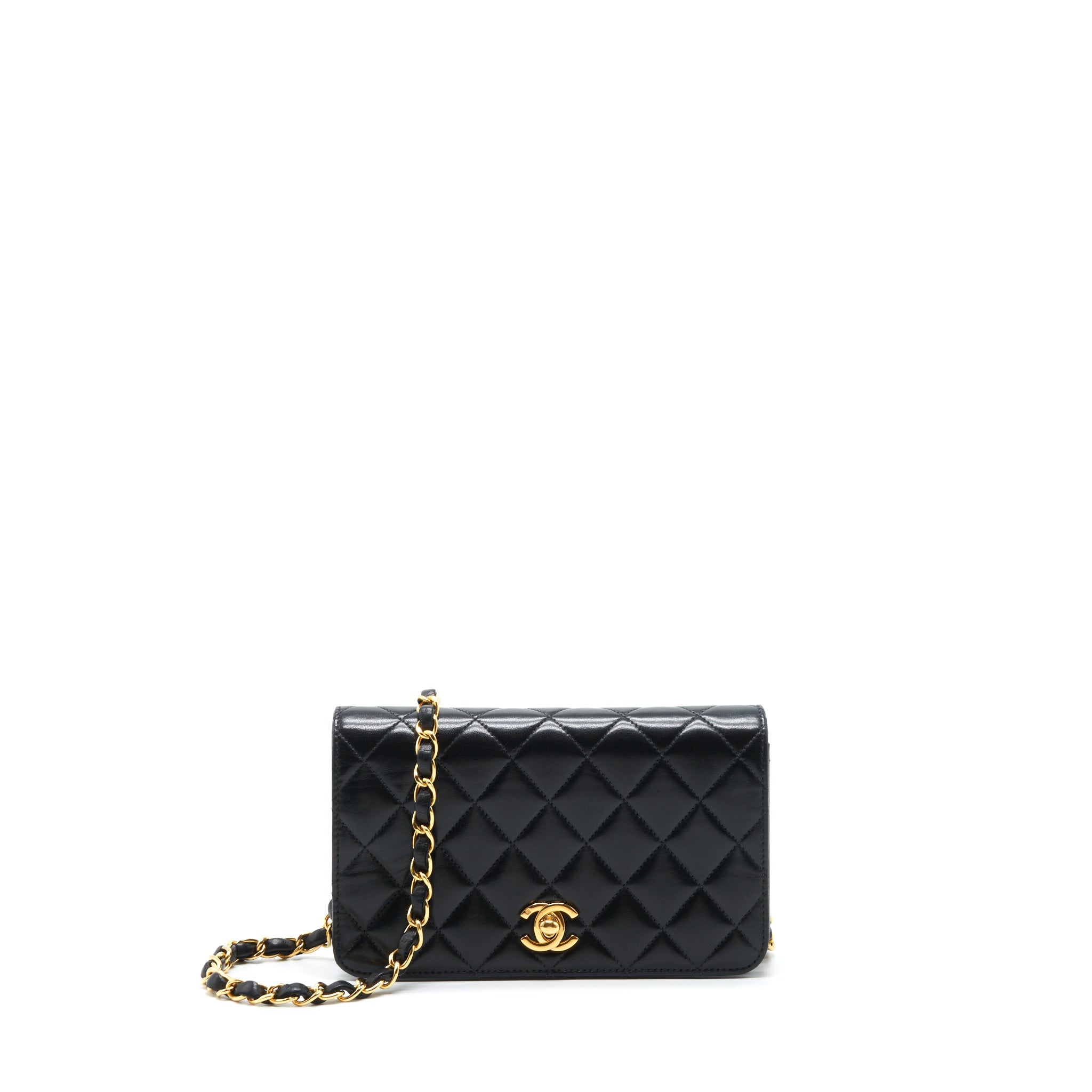 CHANEL VINTAGE QUILTED MINI FLAP BAG WITH CHAIN LAMBSKIN BLACK GHW
