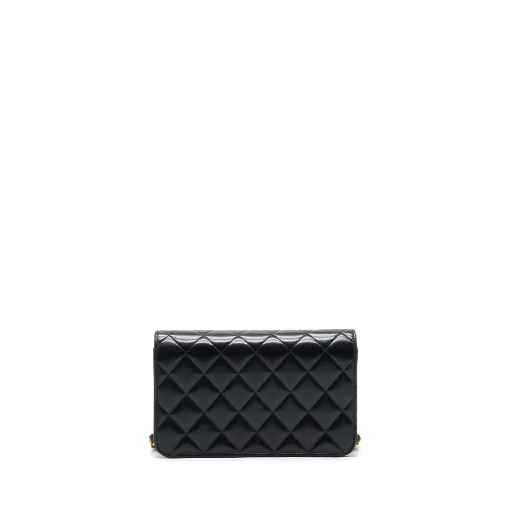 CHANEL VINTAGE QUILTED MINI FLAP BAG WITH CHAIN LAMBSKIN BLACK GHW