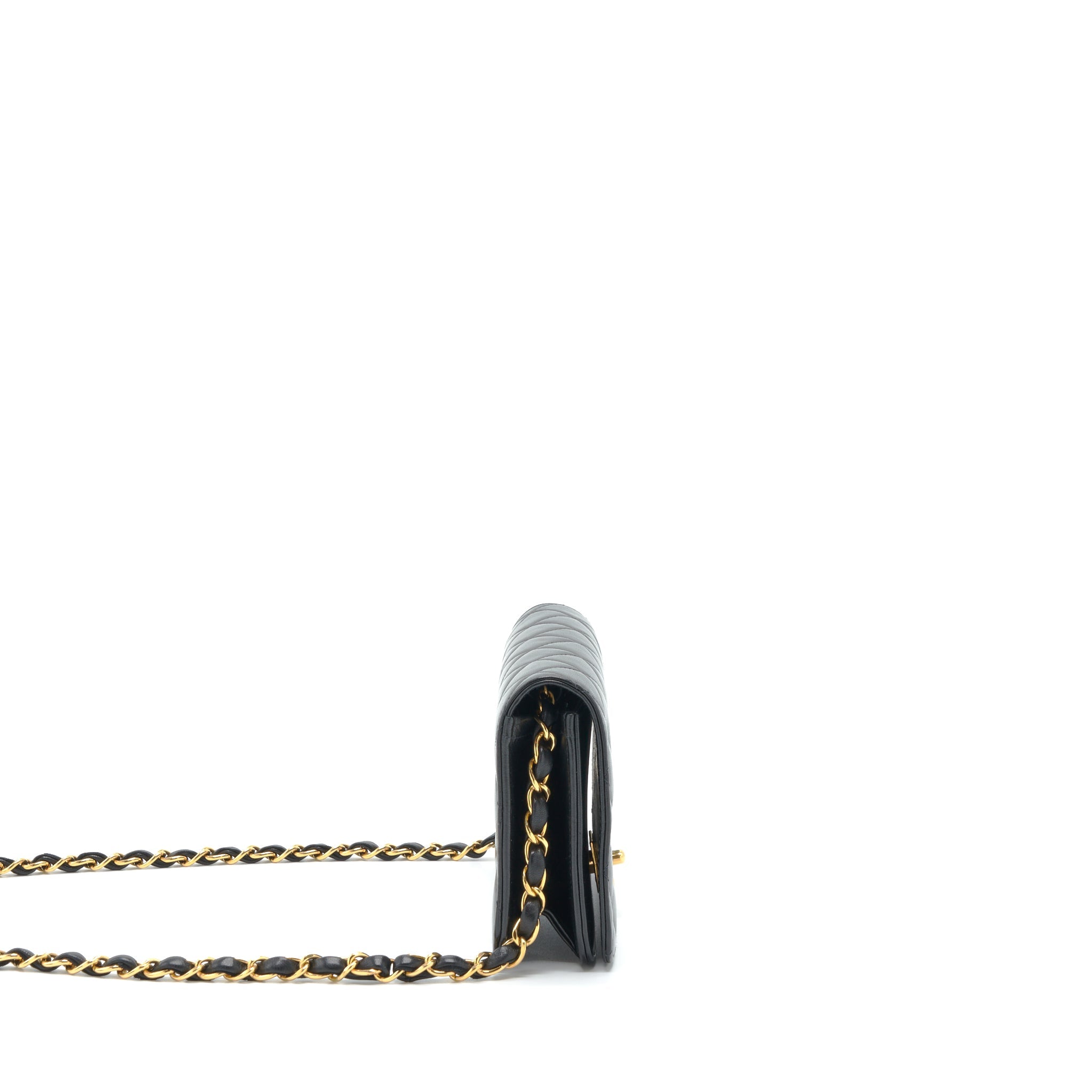CHANEL VINTAGE QUILTED MINI FLAP BAG WITH CHAIN LAMBSKIN BLACK GHW