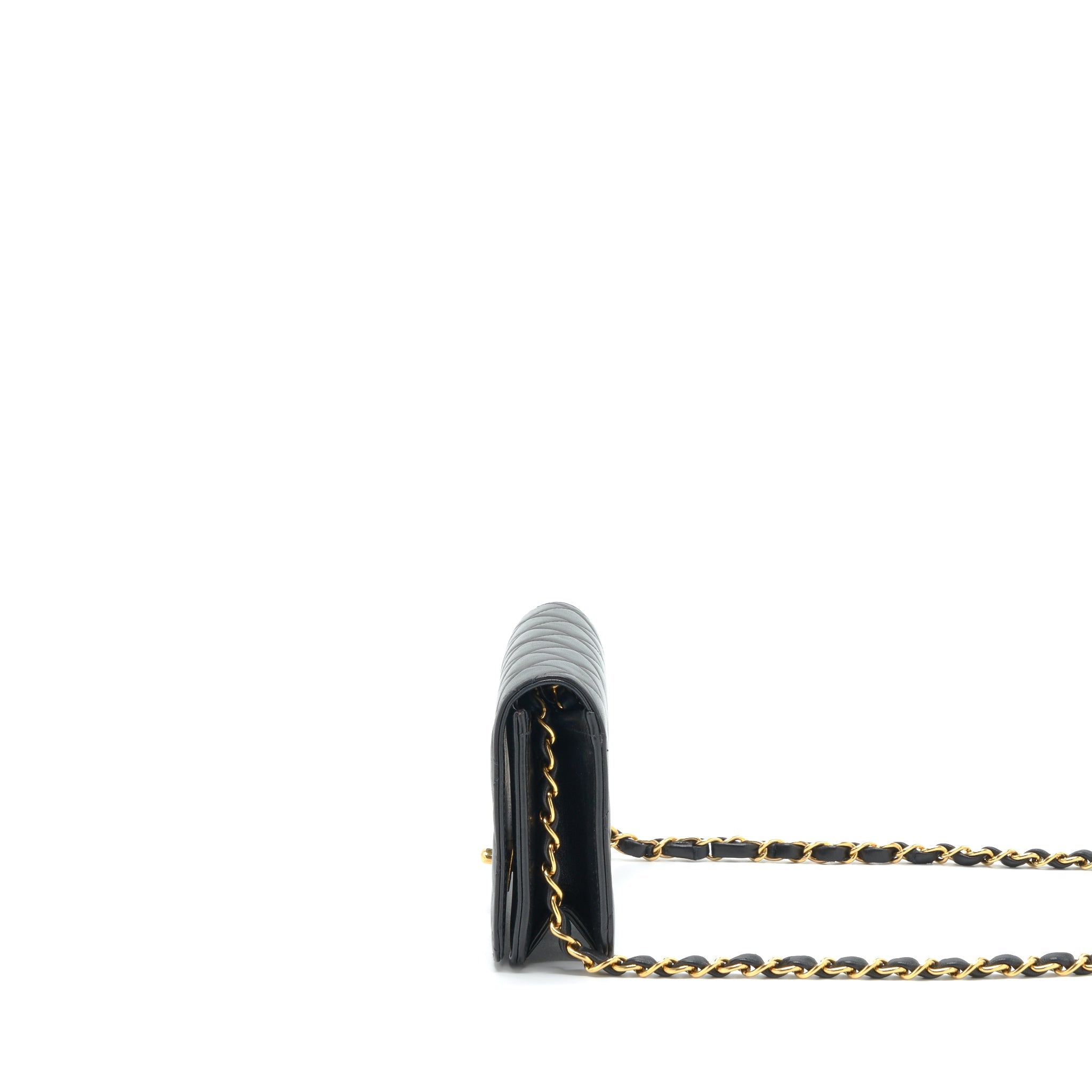 CHANEL VINTAGE QUILTED MINI FLAP BAG WITH CHAIN LAMBSKIN BLACK GHW