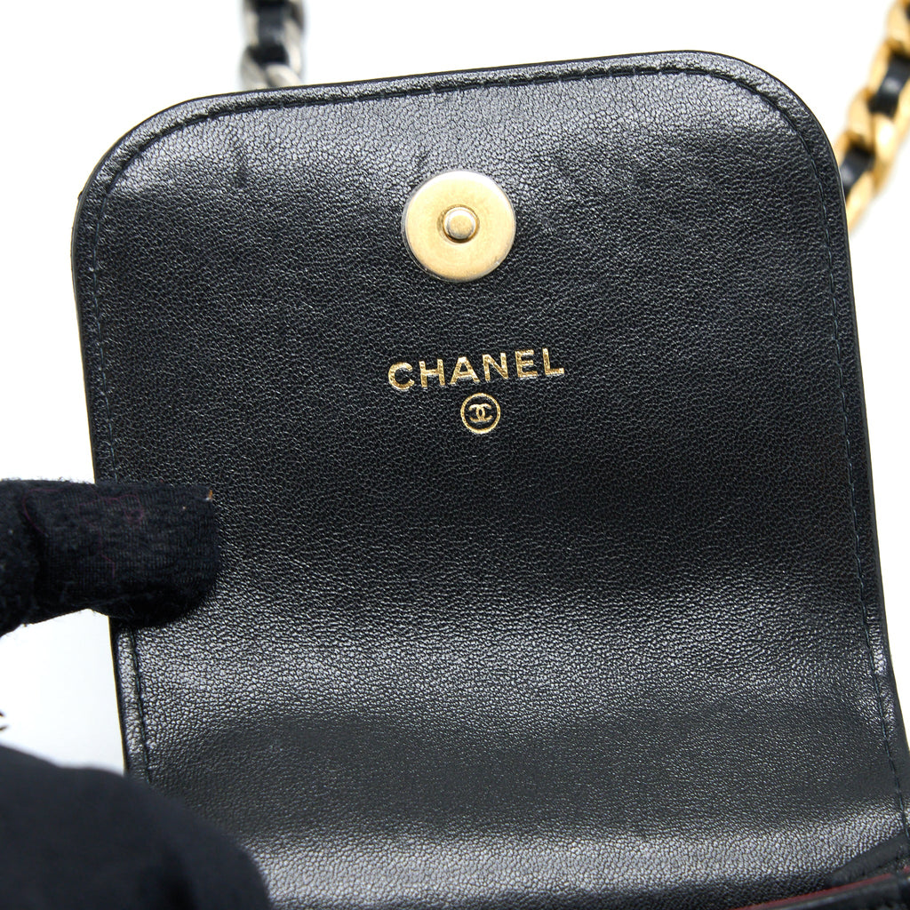 CHANEL 19 PHONE POUCH WITH CHAIN LAMBSKIN BLACK MULTICOLOUR HARDWARE