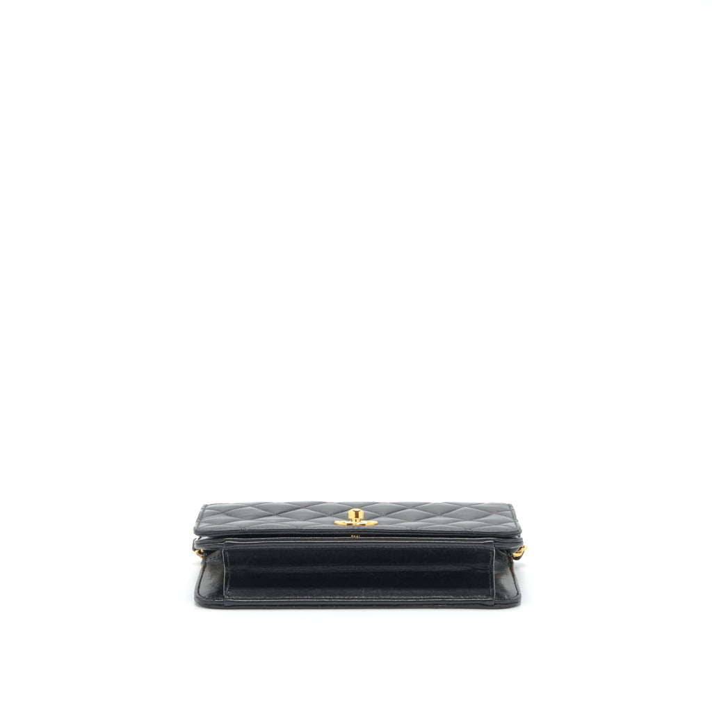 CHANEL VINTAGE QUILTED MINI FLAP BAG WITH CHAIN LAMBSKIN BLACK GHW