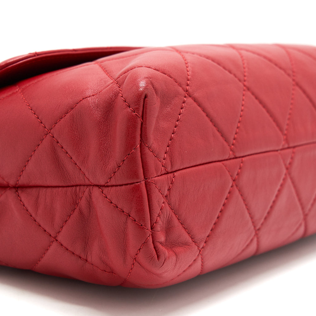CHANEL QUILTED LARGE FLAP LEATHER BAG WITH CHAIN RED SHW