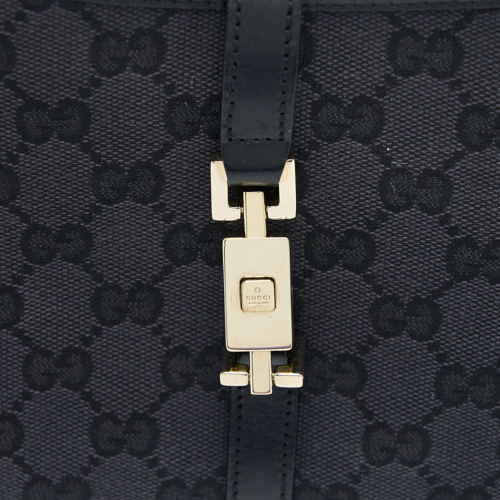 GUCCI VINTAGE JACKIE BAG GG PRINTED CANVAS BLACK GHW