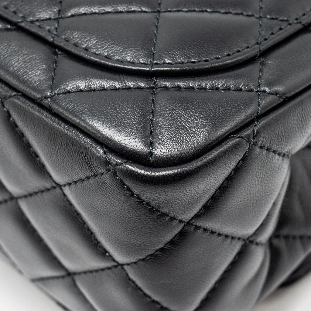 CHANEL PEARL CRUSH MINI SQUARE FLAP BAG LAMBSKIN BLACK GHW (MICROCHIP)