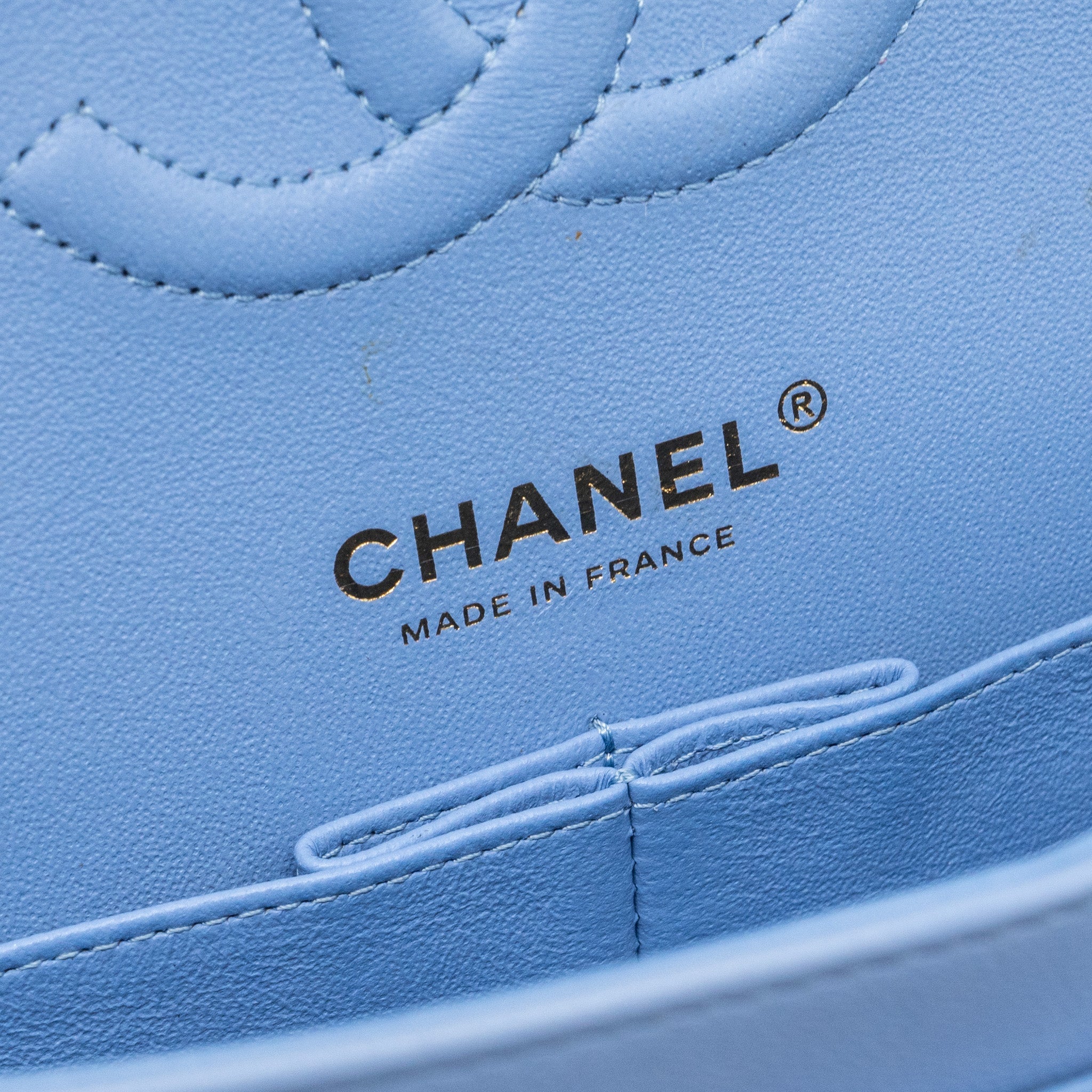 CHANEL MEDIUM CLASSIC DOUBLE FLAP BAG LAMBSKIN LIGHT BLUE LGHW