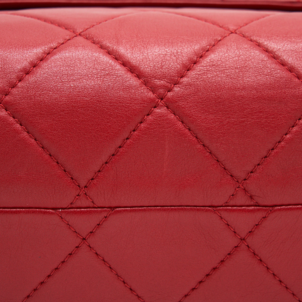CHANEL QUILTED LARGE FLAP LEATHER BAG WITH CHAIN RED SHW