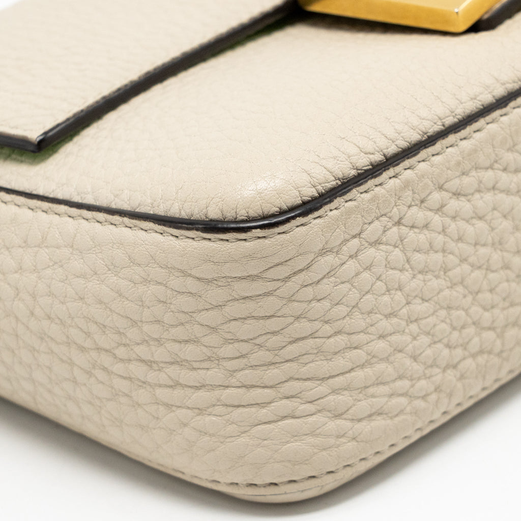 FENDI MINI BAGUETTE BAG CALFSKIN LIGHT BEIGE/GREEN GHW