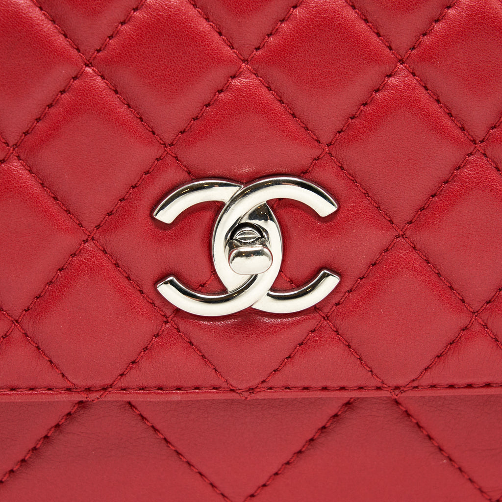 CHANEL QUILTED LARGE FLAP LEATHER BAG WITH CHAIN RED SHW