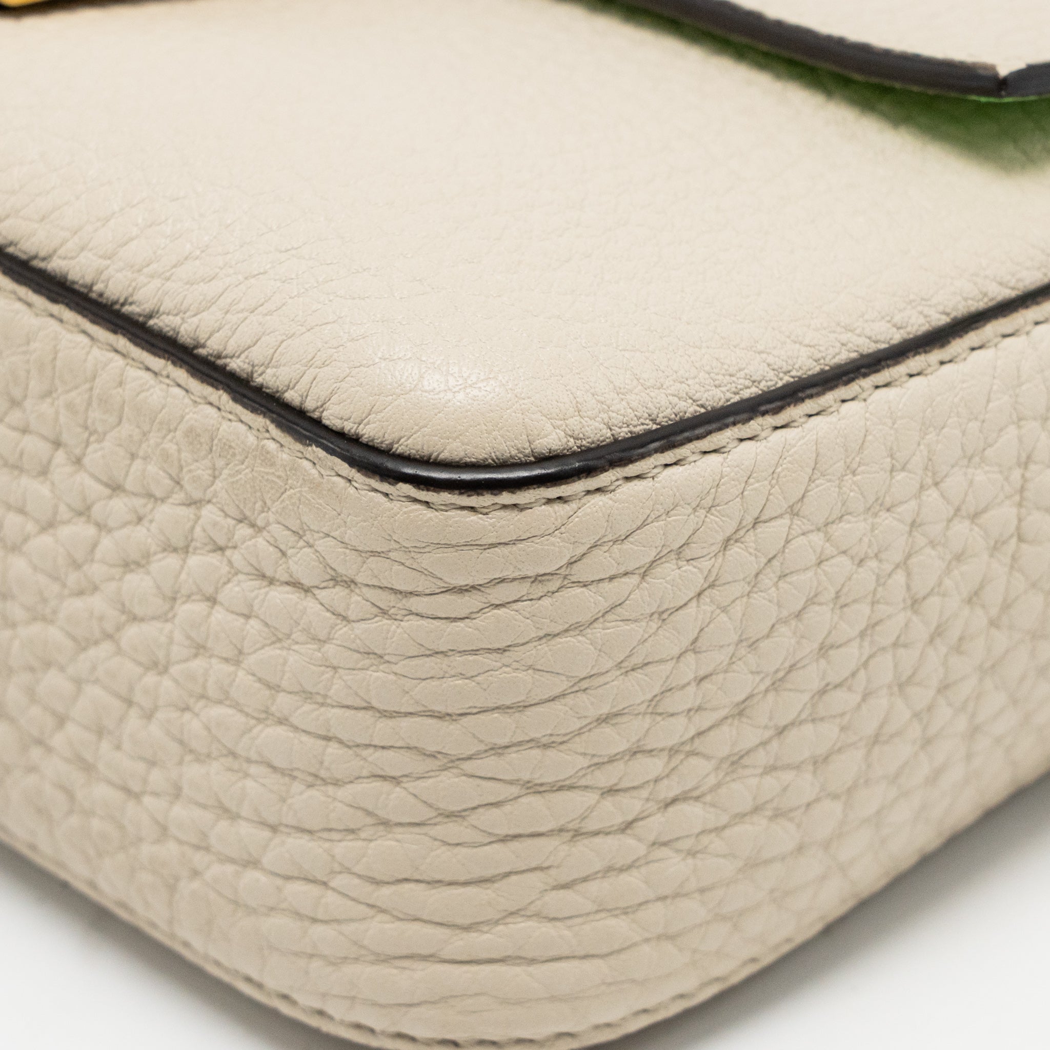 FENDI MINI BAGUETTE BAG CALFSKIN LIGHT BEIGE/GREEN GHW