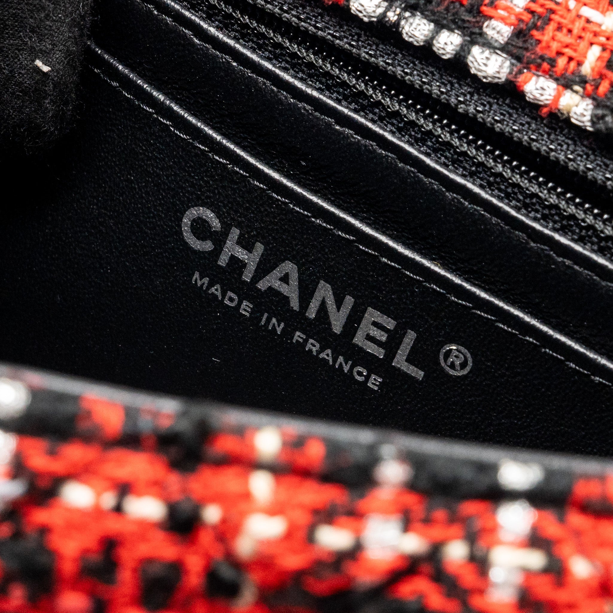 CHANEL MINI RECTANGULAR FLAP BAG TWEED RED / BLACK MULTICOLOUR SHW