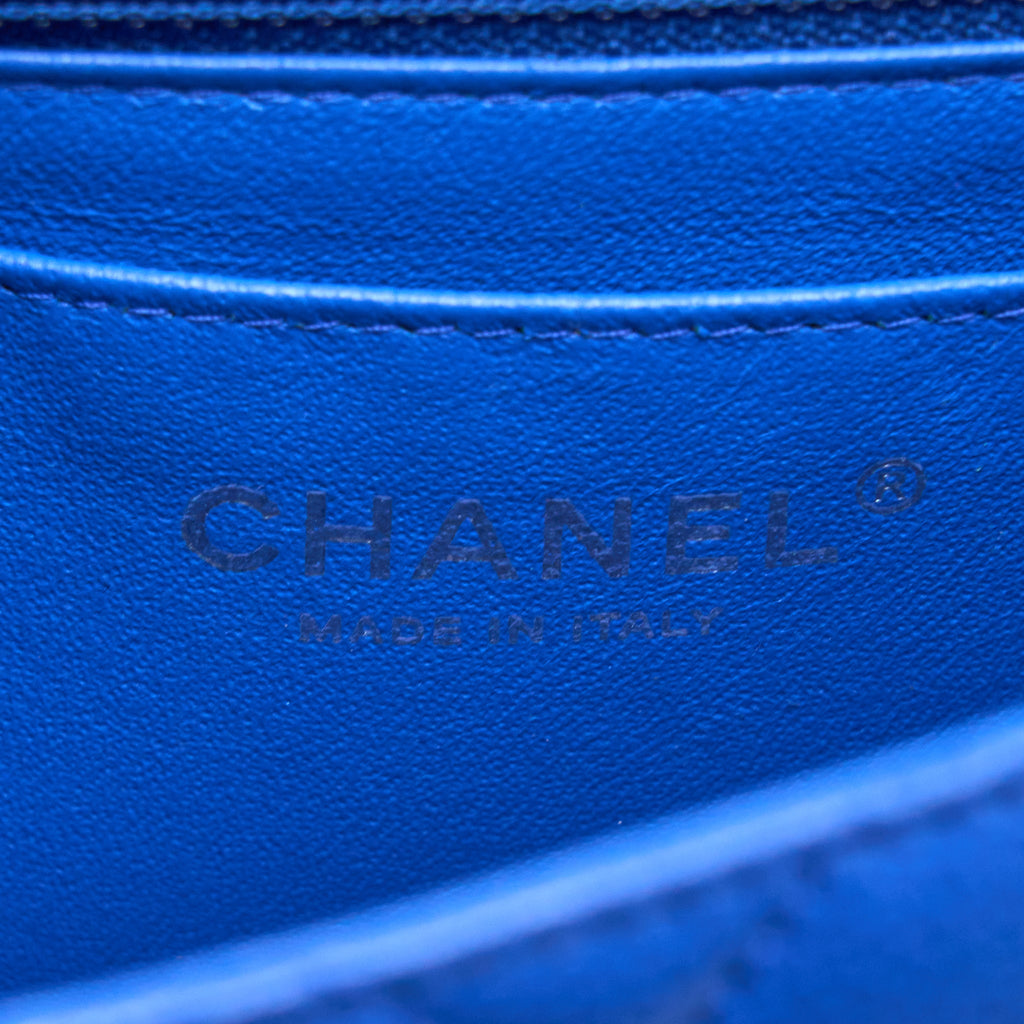 CHANEL MINI RECTANGULAR FLAP BAG CAVIAR BLUE RUTHENIUM HARDWARE
