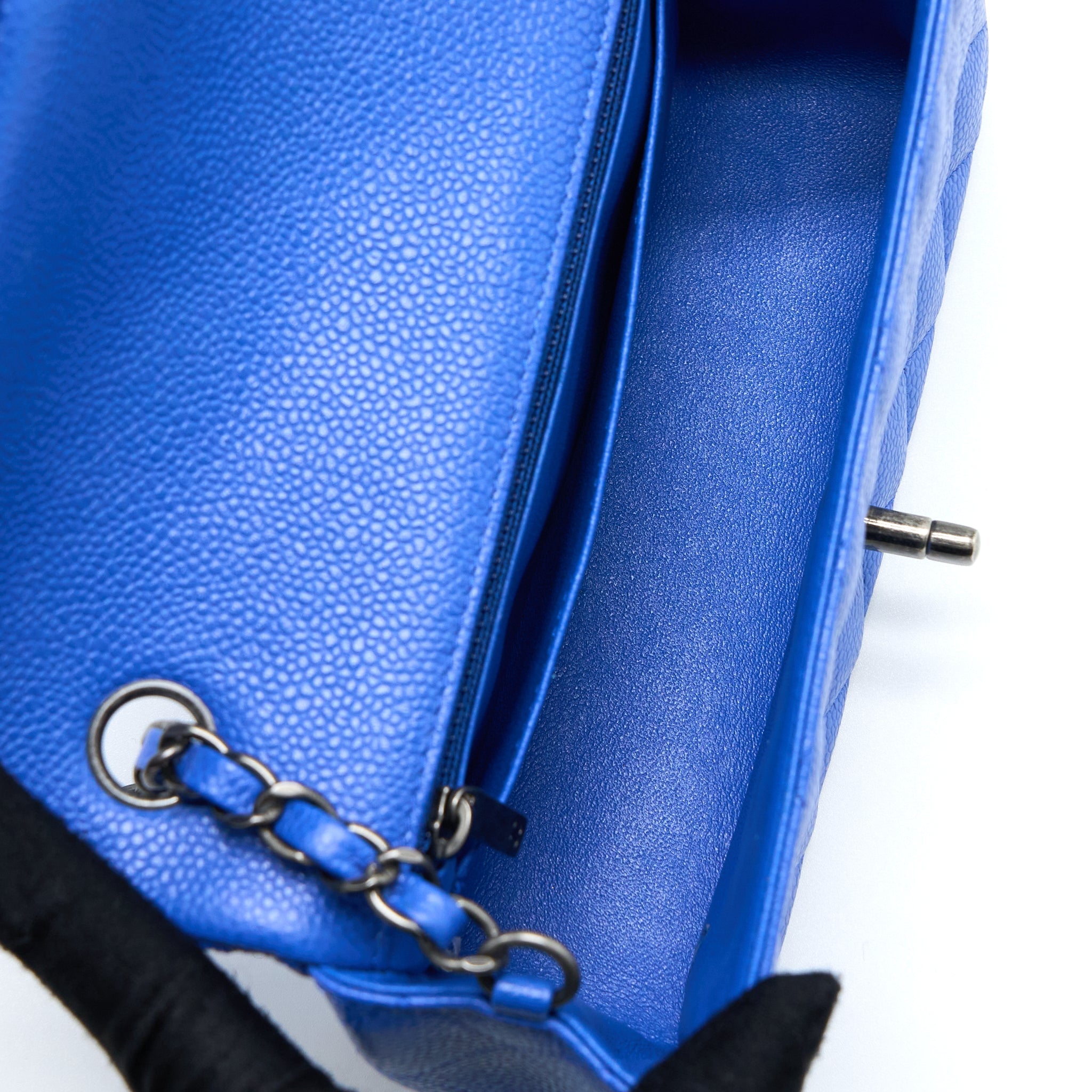 CHANEL MINI RECTANGULAR FLAP BAG CAVIAR BLUE RUTHENIUM HARDWARE