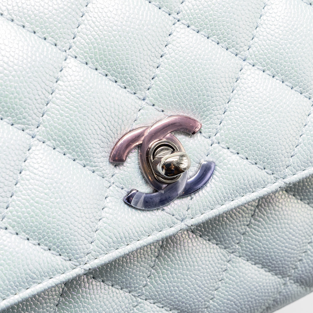 CHANEL SMALL COCO HANDLE CAVIAR IRIDESCENT LIGHT BLUE MULTICOLOUR HARDWARE (MICROCHIP)