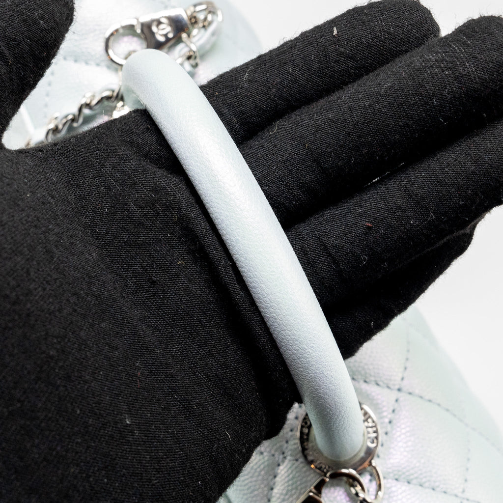 CHANEL SMALL COCO HANDLE CAVIAR IRIDESCENT LIGHT BLUE MULTICOLOUR HARDWARE (MICROCHIP)