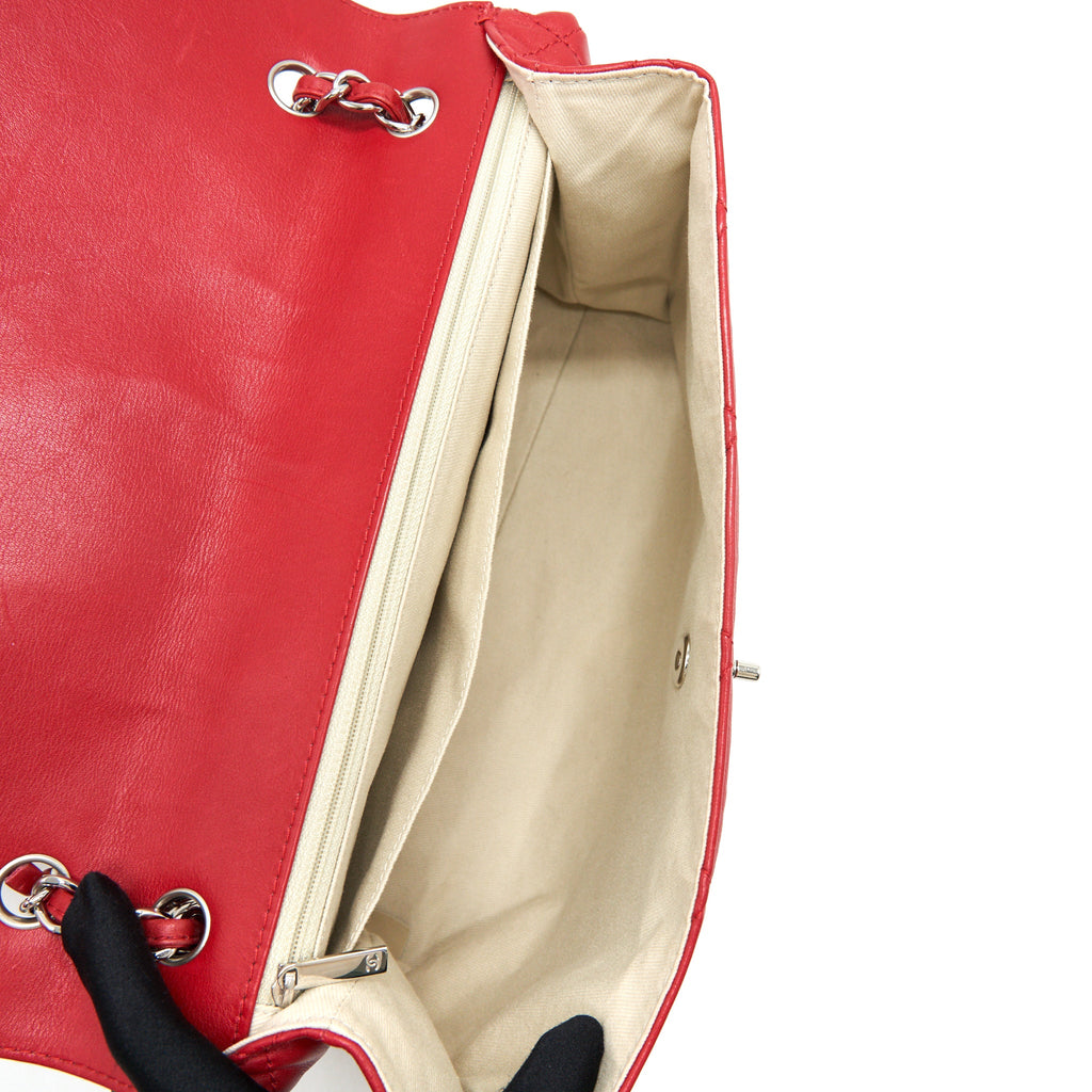 CHANEL QUILTED LARGE FLAP LEATHER BAG WITH CHAIN RED SHW