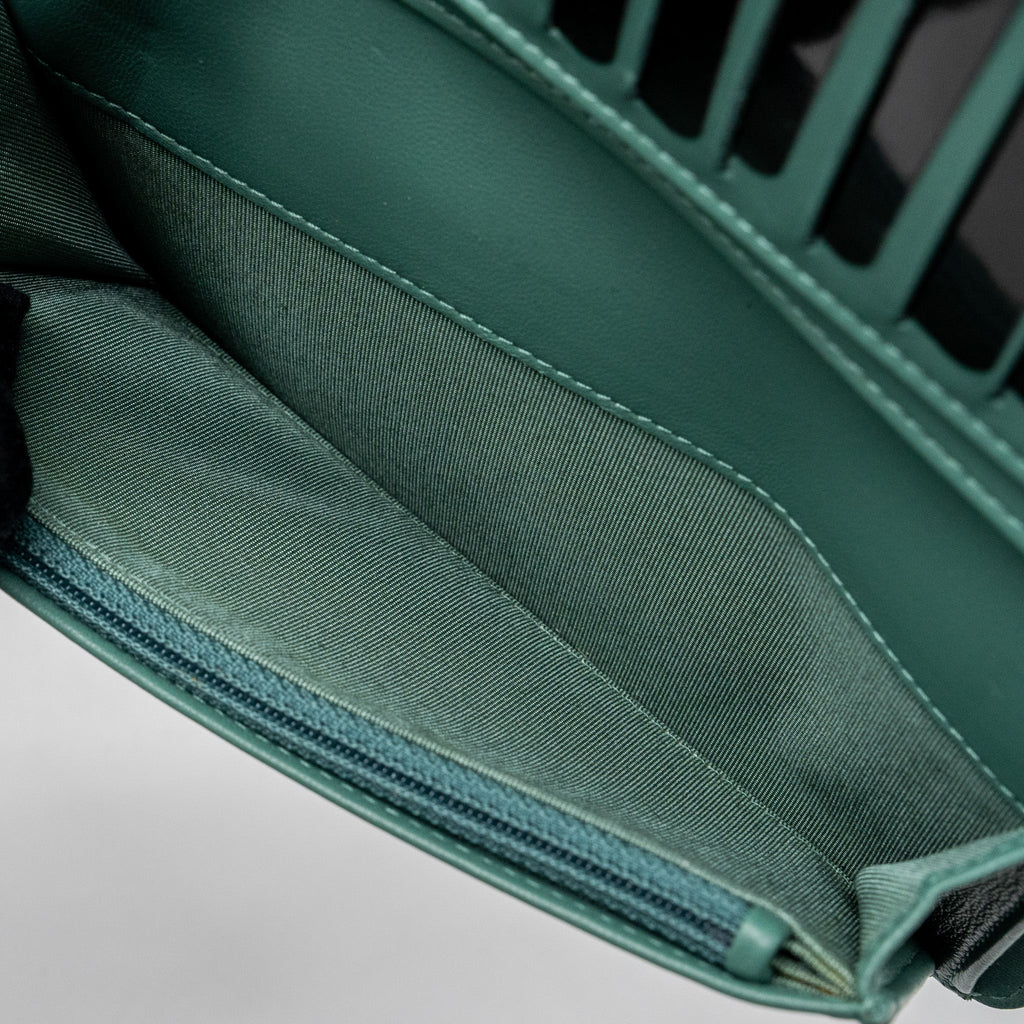 CHANEL LONG WALLET LAMBSKIN DARK GREY/GREEN IN GREEN HARDWARE