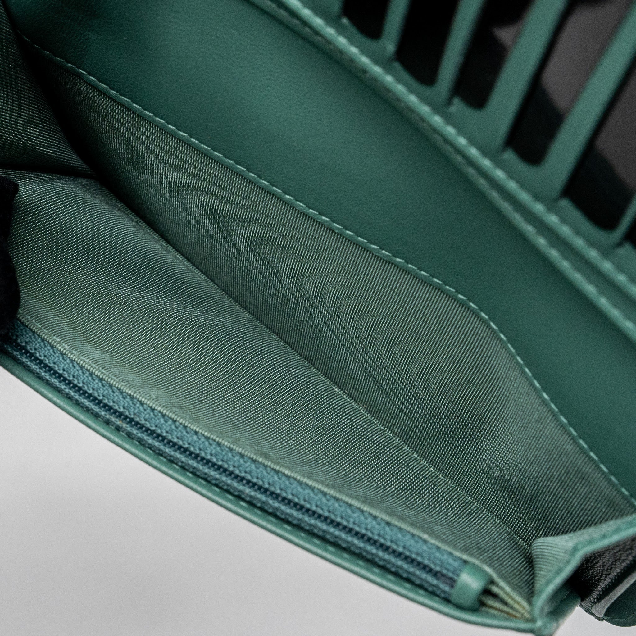 CHANEL LONG WALLET LAMBSKIN DARK GREY/GREEN IN GREEN HARDWARE