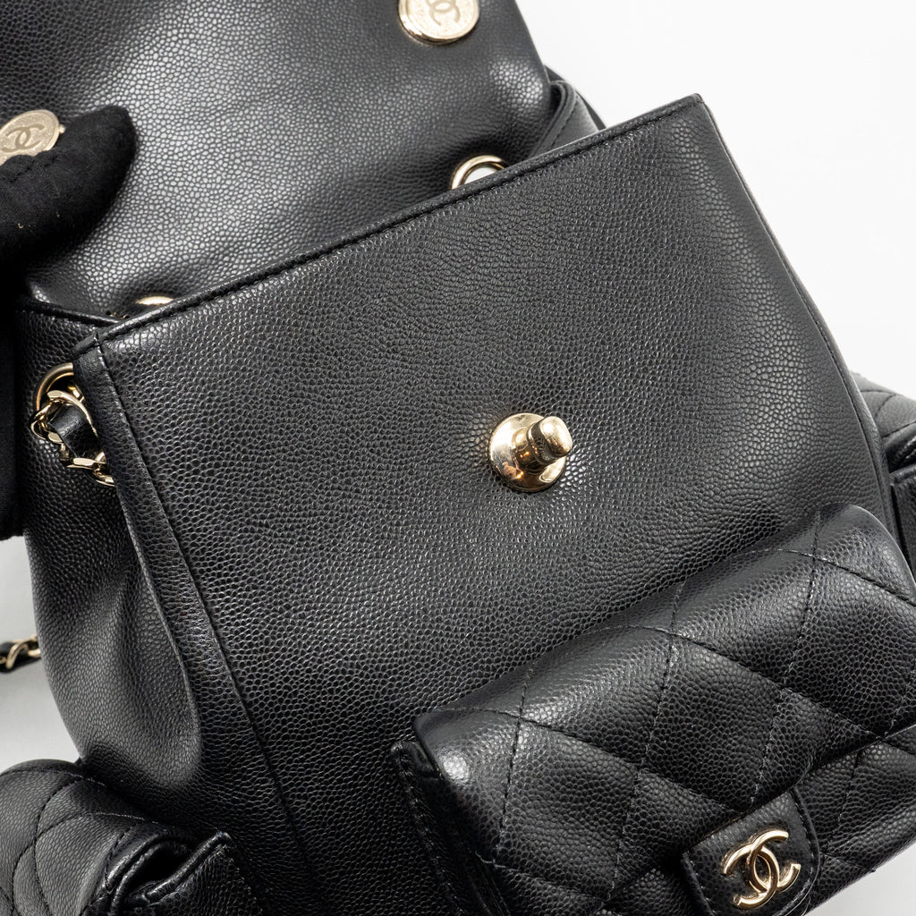 CHANEL TRIPLE POCKET BACKPACK CAVIAR BLACK LGHW (MICROCHIP)