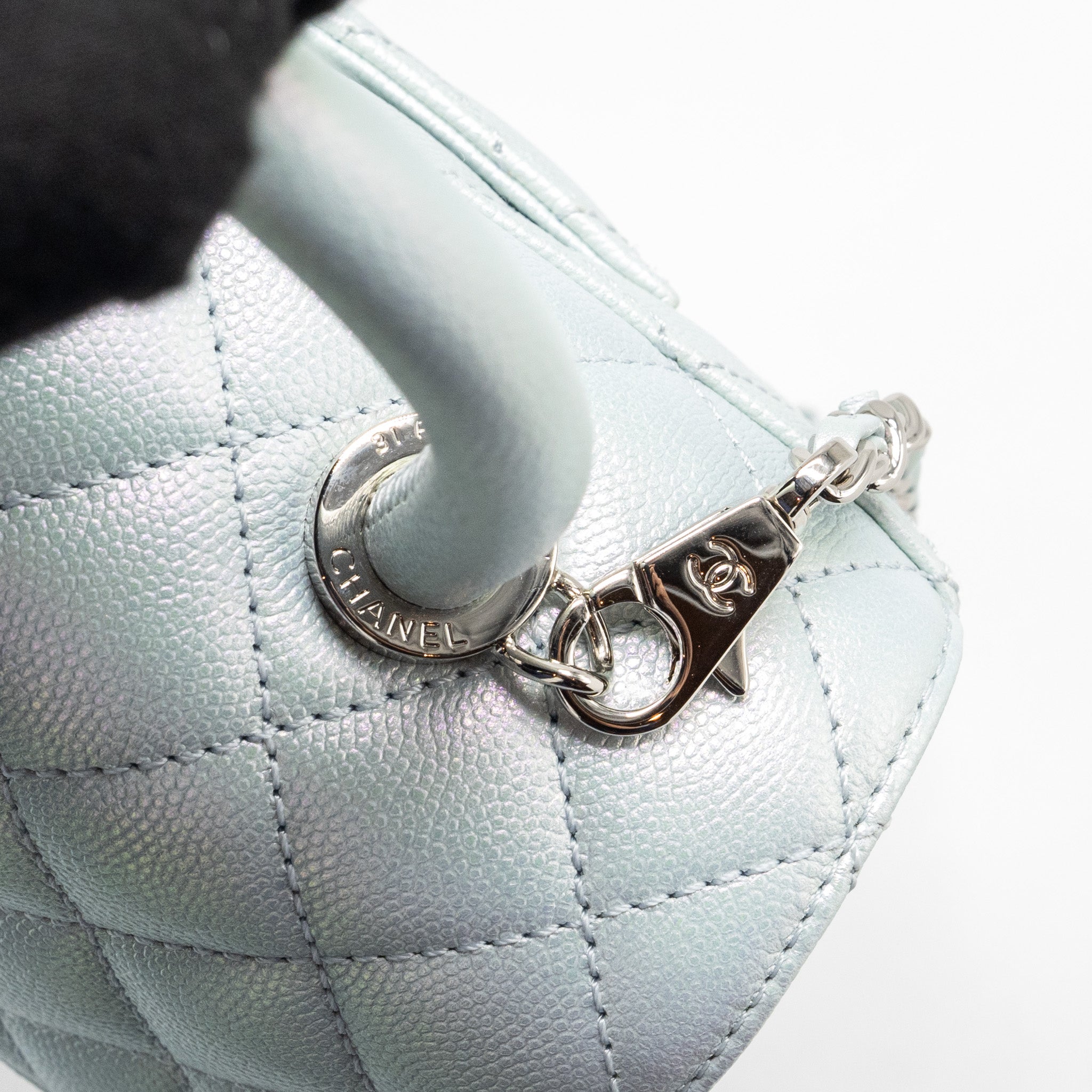 CHANEL SMALL COCO HANDLE CAVIAR IRIDESCENT LIGHT BLUE MULTICOLOUR HARDWARE (MICROCHIP)