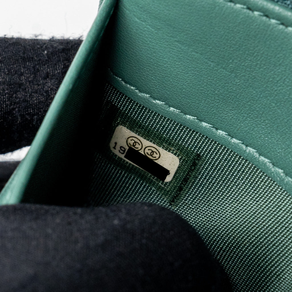 CHANEL LONG WALLET LAMBSKIN DARK GREY/GREEN IN GREEN HARDWARE