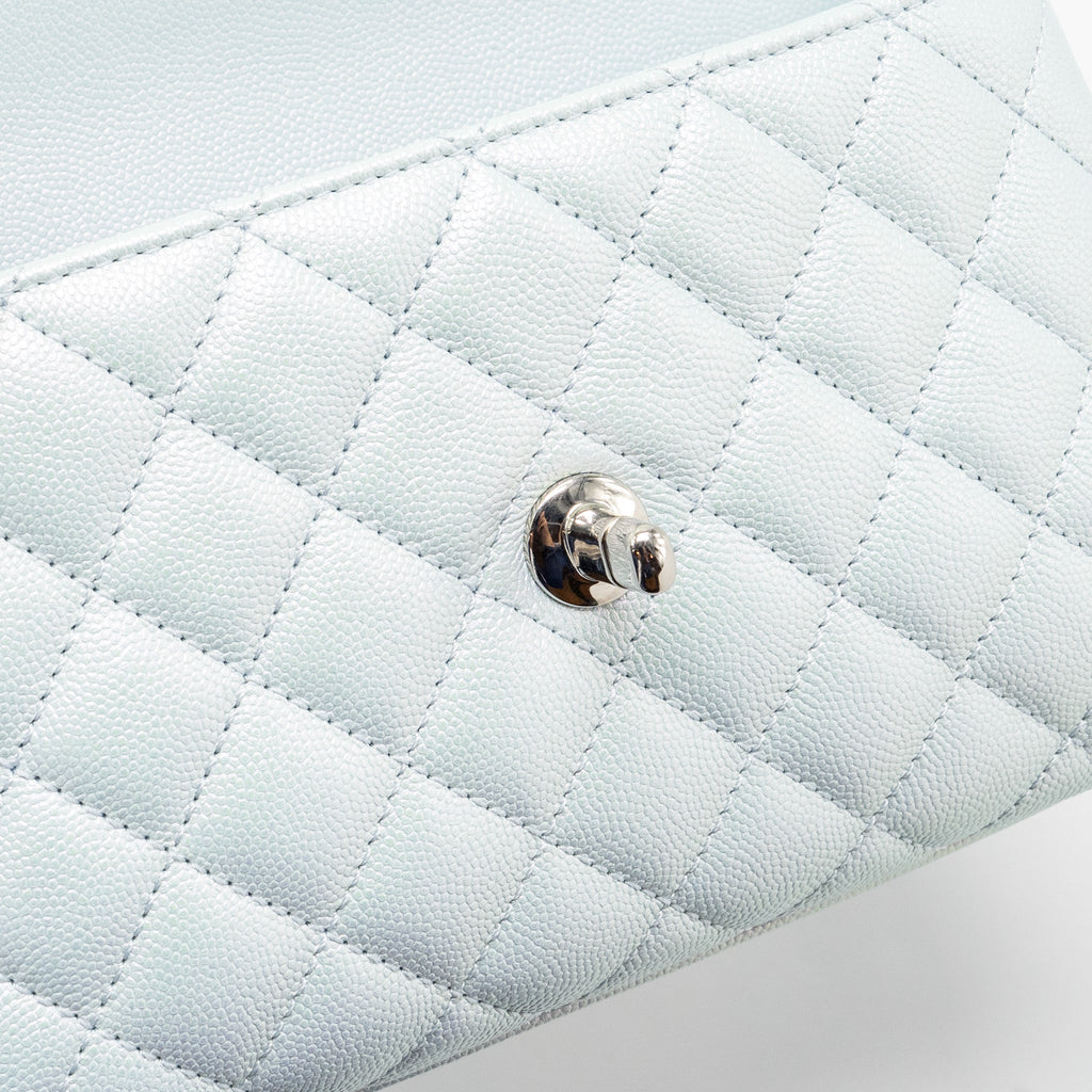 CHANEL SMALL COCO HANDLE CAVIAR IRIDESCENT LIGHT BLUE MULTICOLOUR HARDWARE (MICROCHIP)