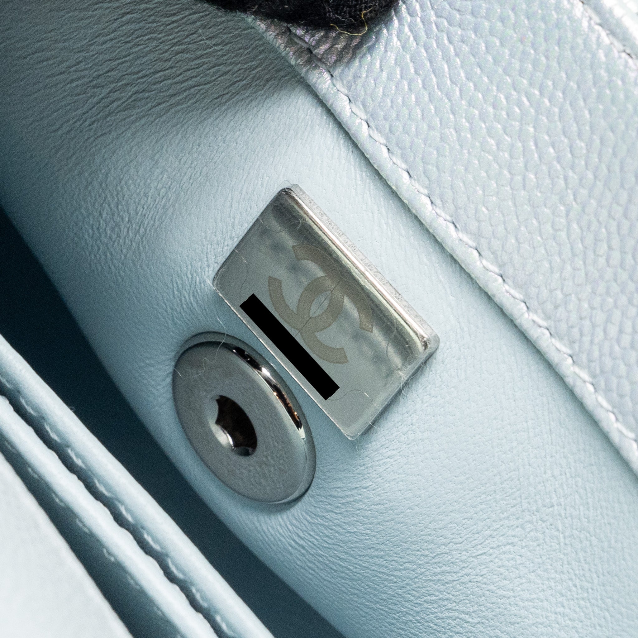 CHANEL SMALL COCO HANDLE CAVIAR IRIDESCENT LIGHT BLUE MULTICOLOUR HARDWARE (MICROCHIP)