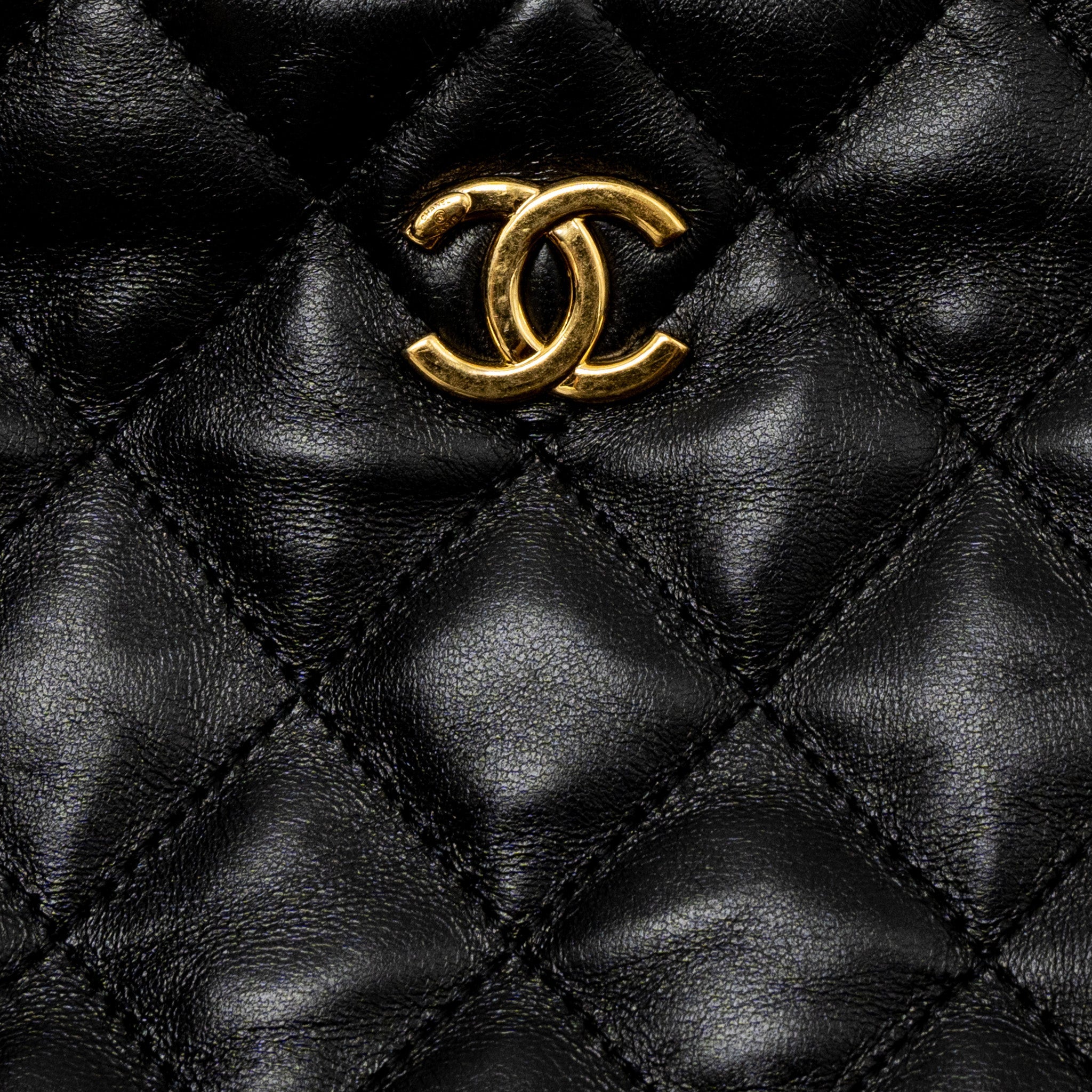 CHANEL 22K HOBO SHOULDER BAG LAMBSKIN BLACK BRUSHED GHW (MICROCHIP)