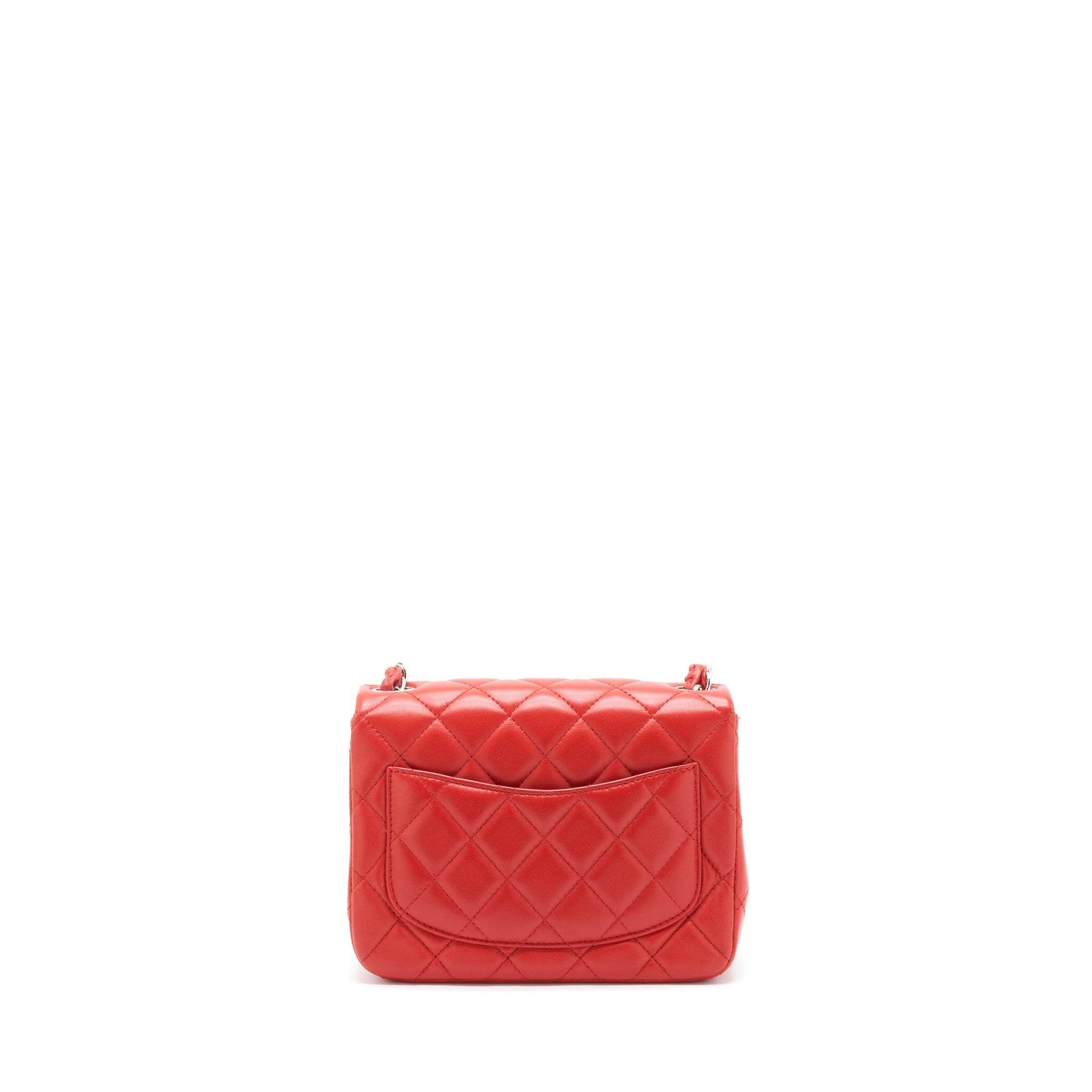 CHANEL MINI SQUARE FLAP BAG LAMBSKIN RED SHW