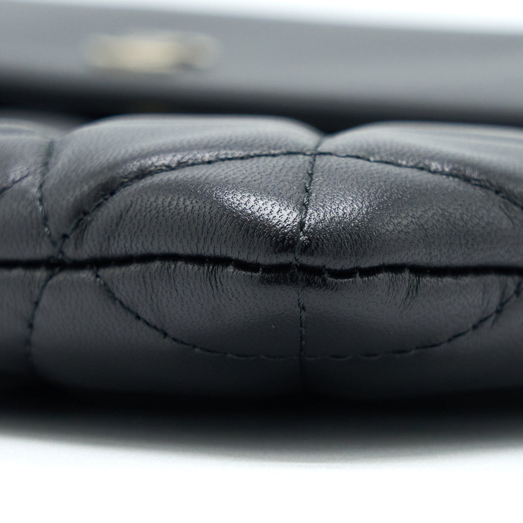 CHANEL QUILTED ZIP AND FLAP POUCH/CLUTCH LARGE MODEL LAMBSKIN BLACK LGHW
