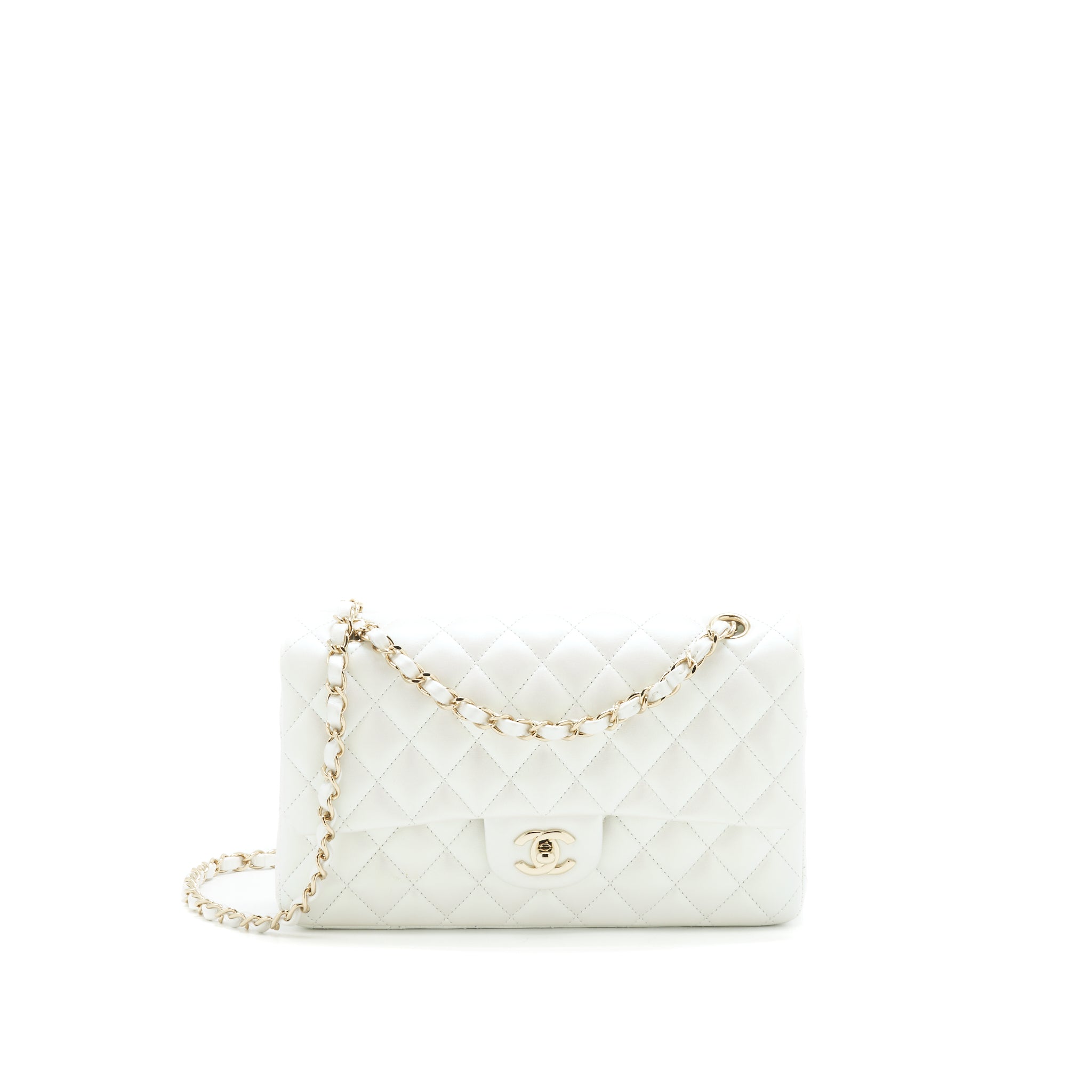 CHANEL MEDIUM S21 IRIDESCENT WHITE CLASSIC BAG