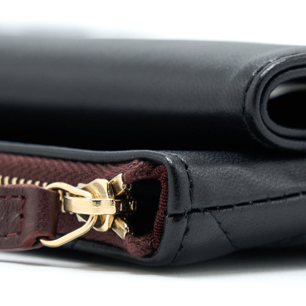 CHANEL QUILTED ZIP AND FLAP POUCH/CLUTCH LARGE MODEL LAMBSKIN BLACK LGHW