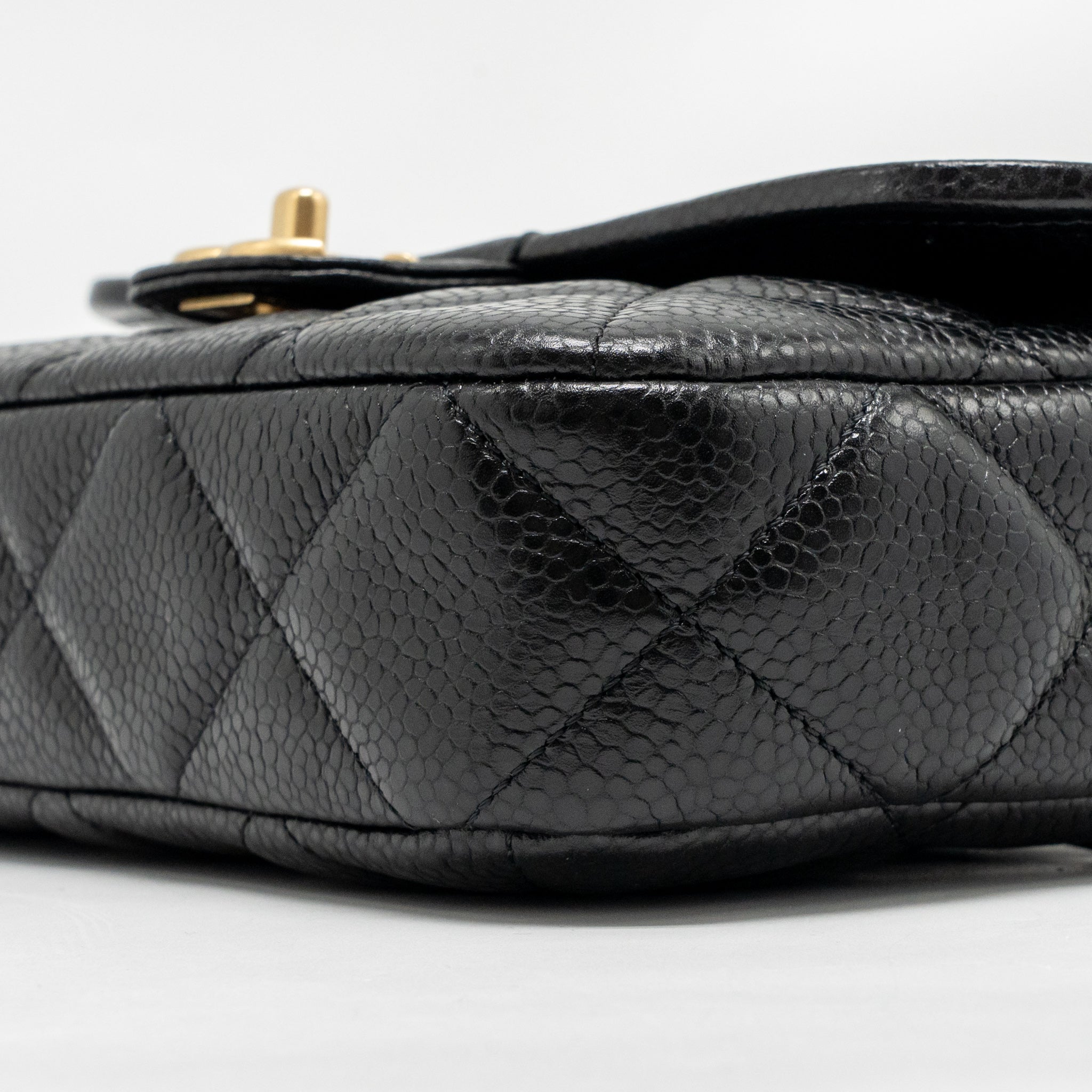 CHANEL TOP HANDLE QUILTED CC FLAP BAG GRAINED SHINY CALFSKIN BLACK GHW (MICROCHIP)