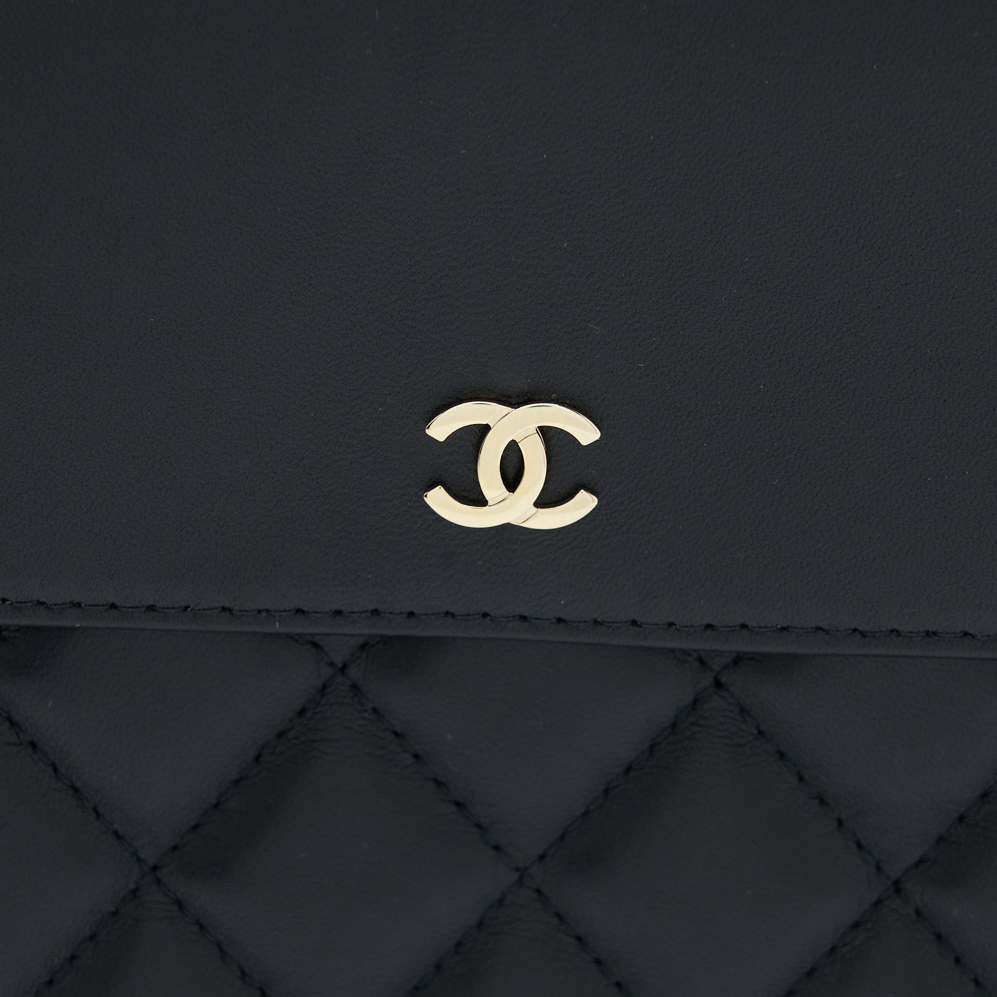 CHANEL QUILTED ZIP AND FLAP POUCH/CLUTCH LARGE MODEL LAMBSKIN BLACK LGHW