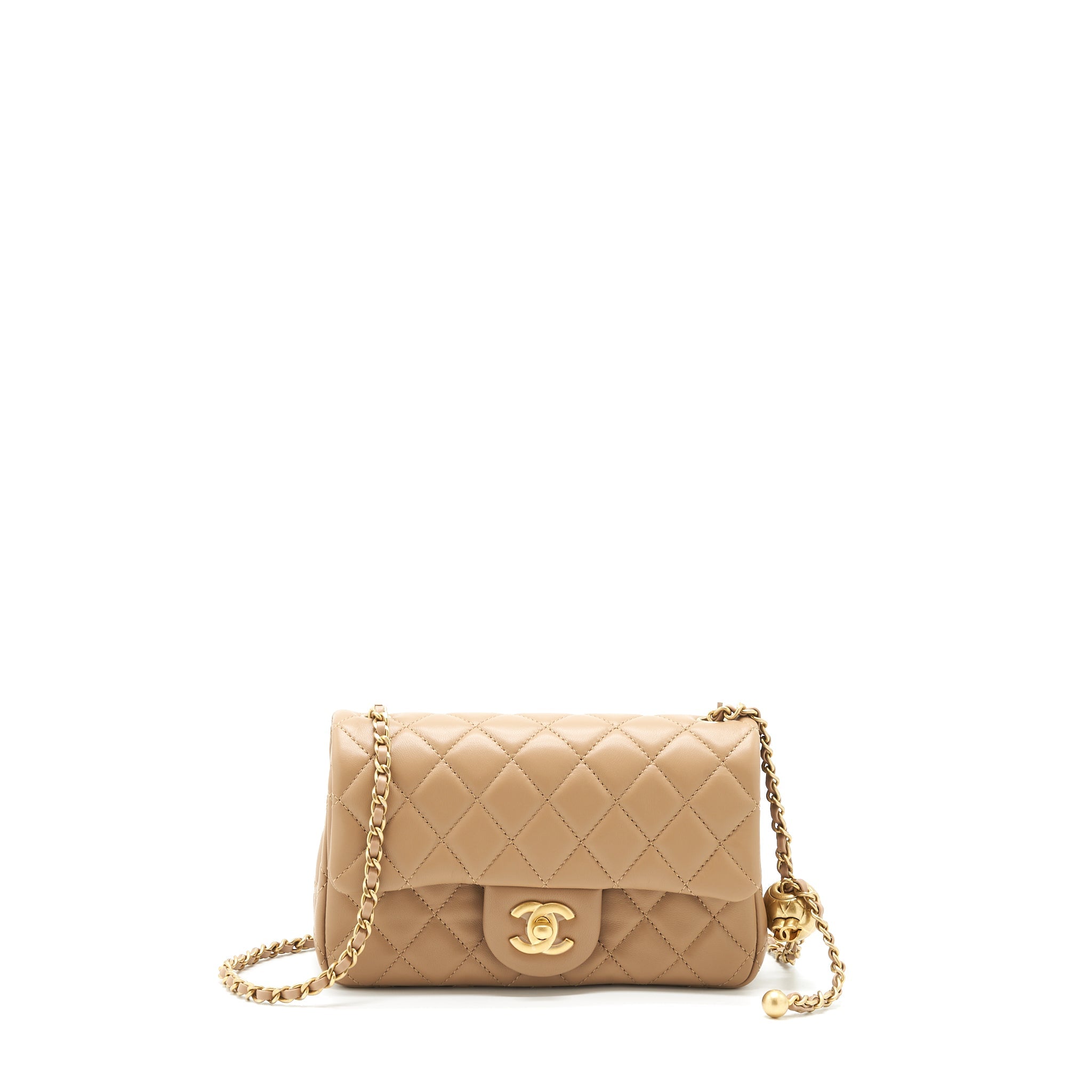 CHANEL 22B PEARL CRUSH MINI RECTANGULAR FLAP BAG LAMBSKIN DARK BEIGE GHW (MICROCHIP)