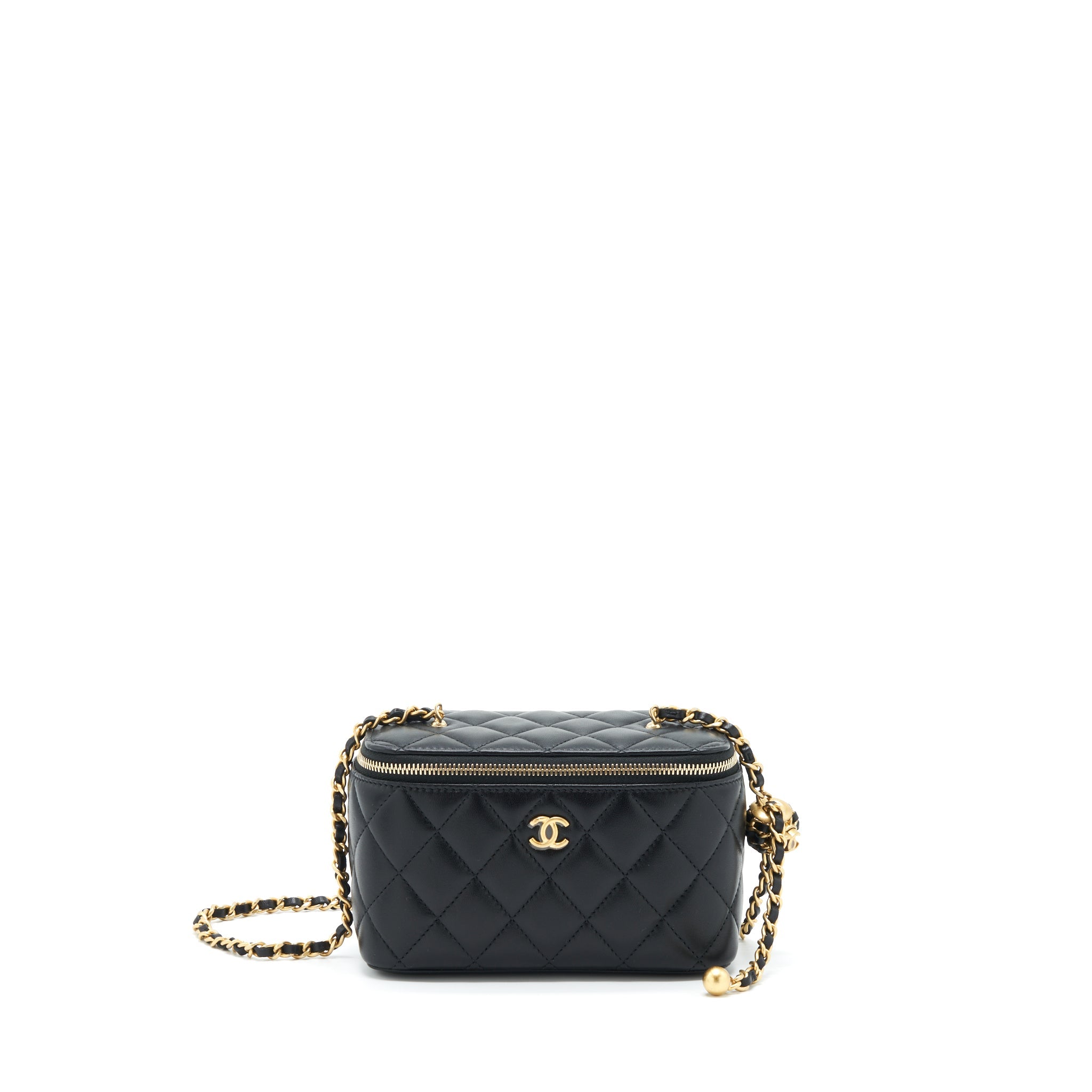 CHANEL 22S PEARL CRUSH LONG VANITY WITH CHAIN LAMBSKIN BLACK GHW