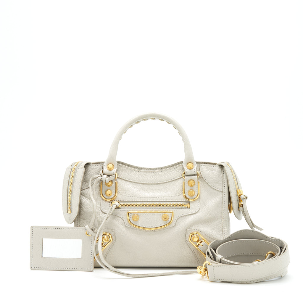 BALENCIAGA EDGED MINI CITY BAG LIGHT GREY GHW
