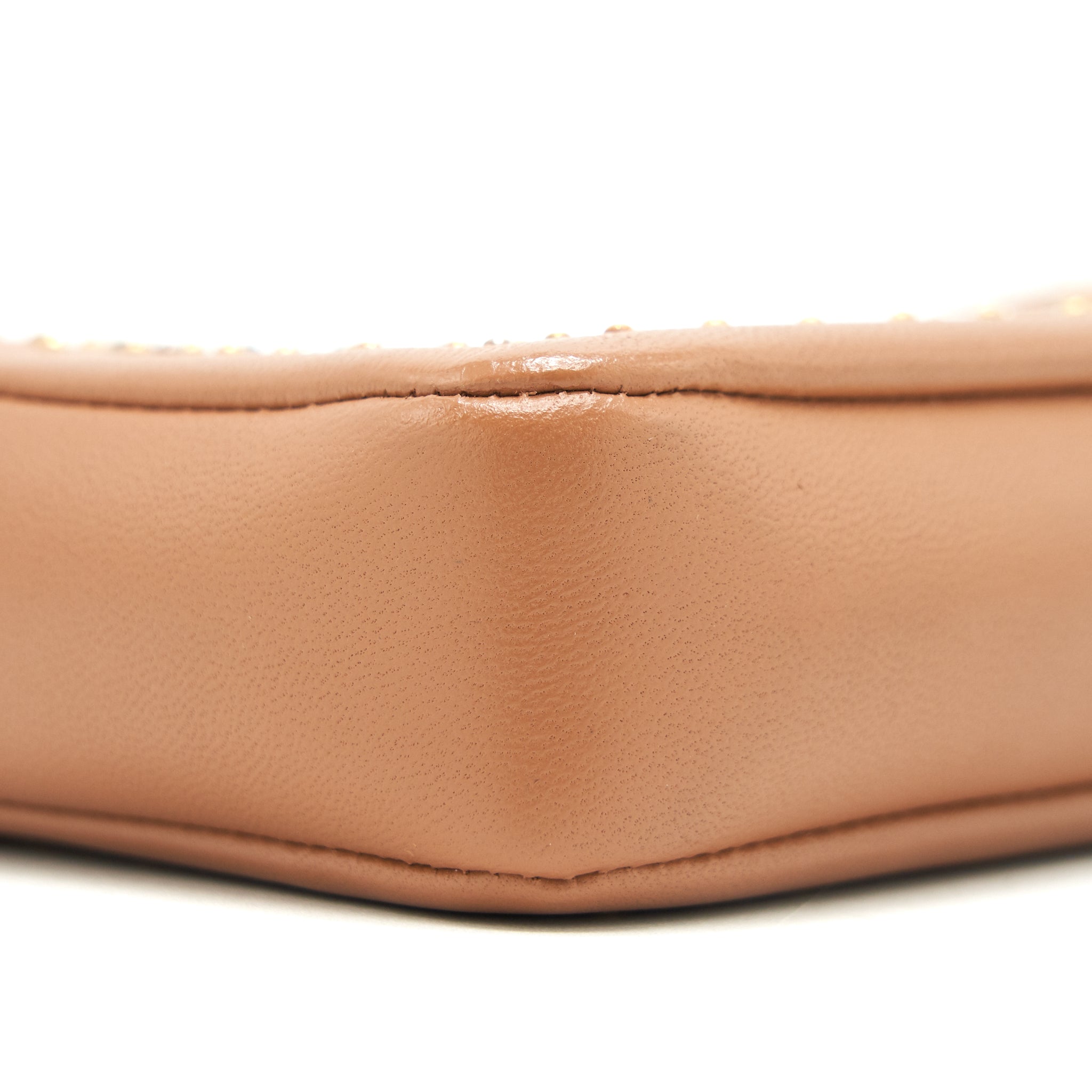 CHANEL STUD DOUBLE ZIP WALLET ON CHAIN DARK BEIGE