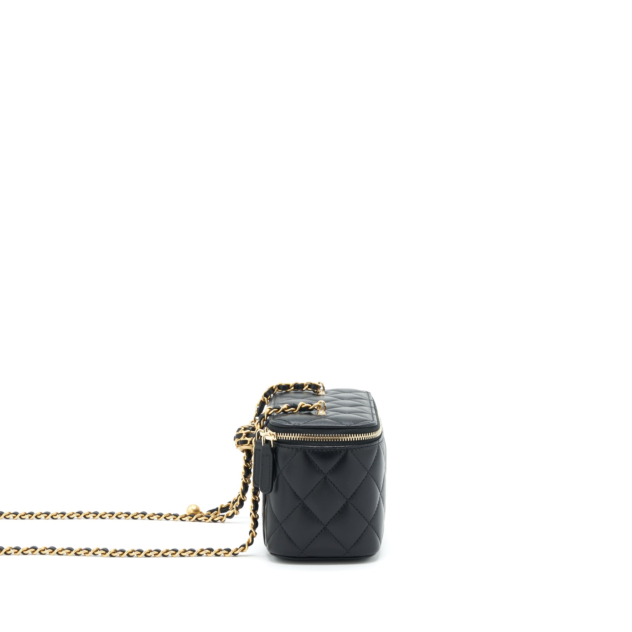 CHANEL 22S PEARL CRUSH LONG VANITY WITH CHAIN LAMBSKIN BLACK GHW