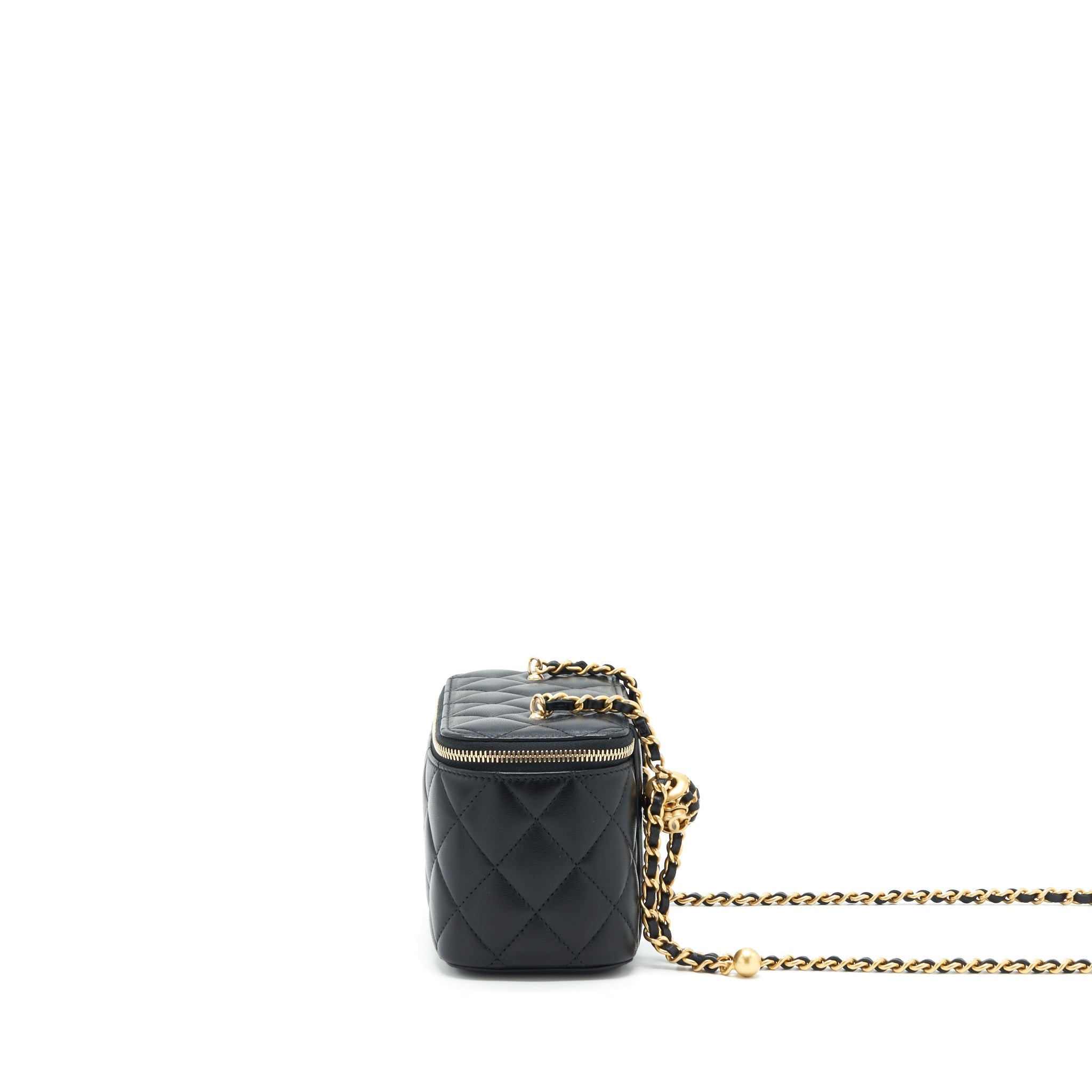 CHANEL 22S PEARL CRUSH LONG VANITY WITH CHAIN LAMBSKIN BLACK GHW
