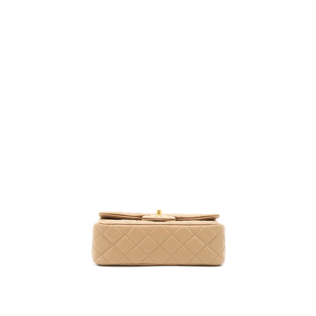 CHANEL 22B PEARL CRUSH MINI RECTANGULAR FLAP BAG LAMBSKIN DARK BEIGE GHW (MICROCHIP)