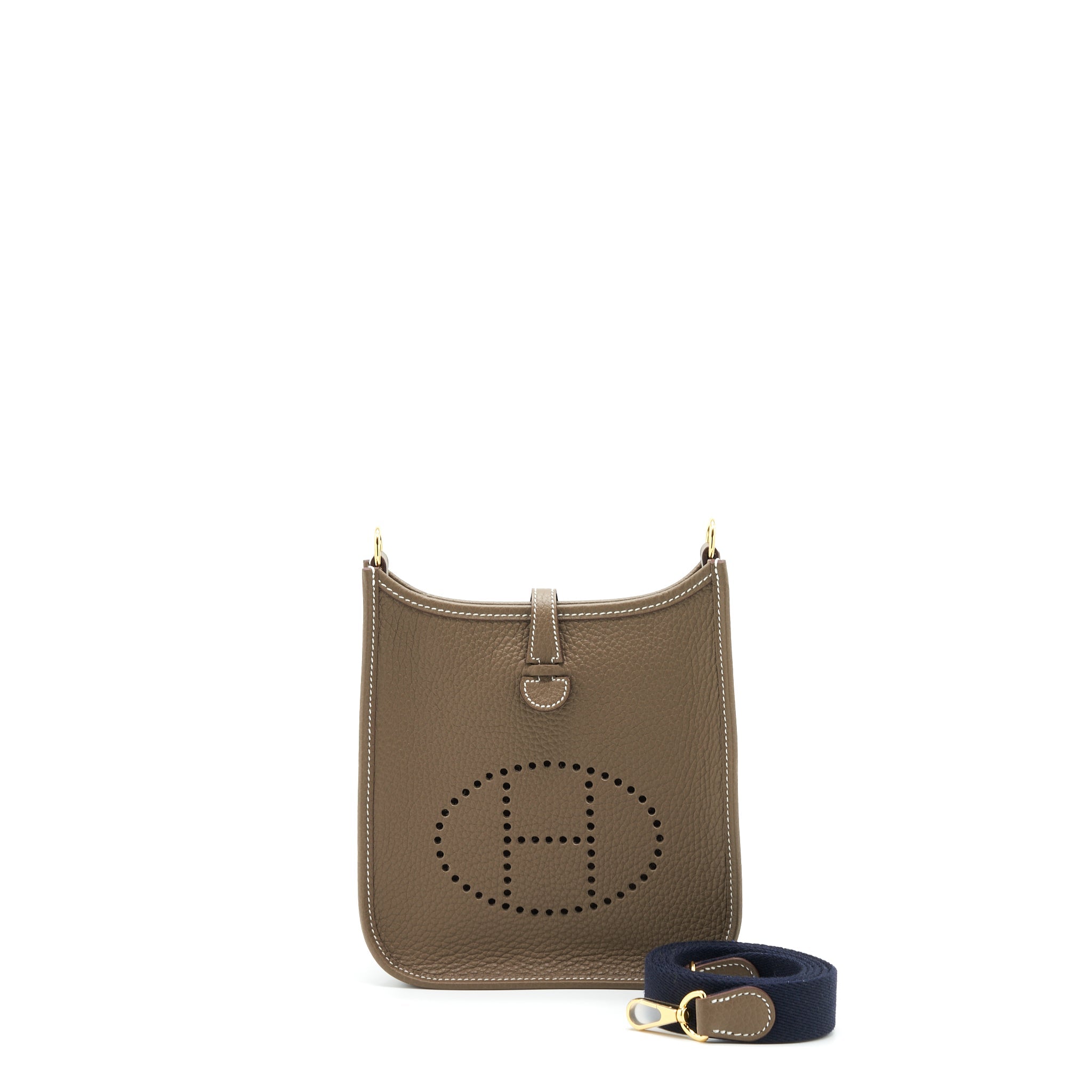 HERMES MINI EVELYNE CLEMENCE ETOUPE / BLUE INDIGO GHW