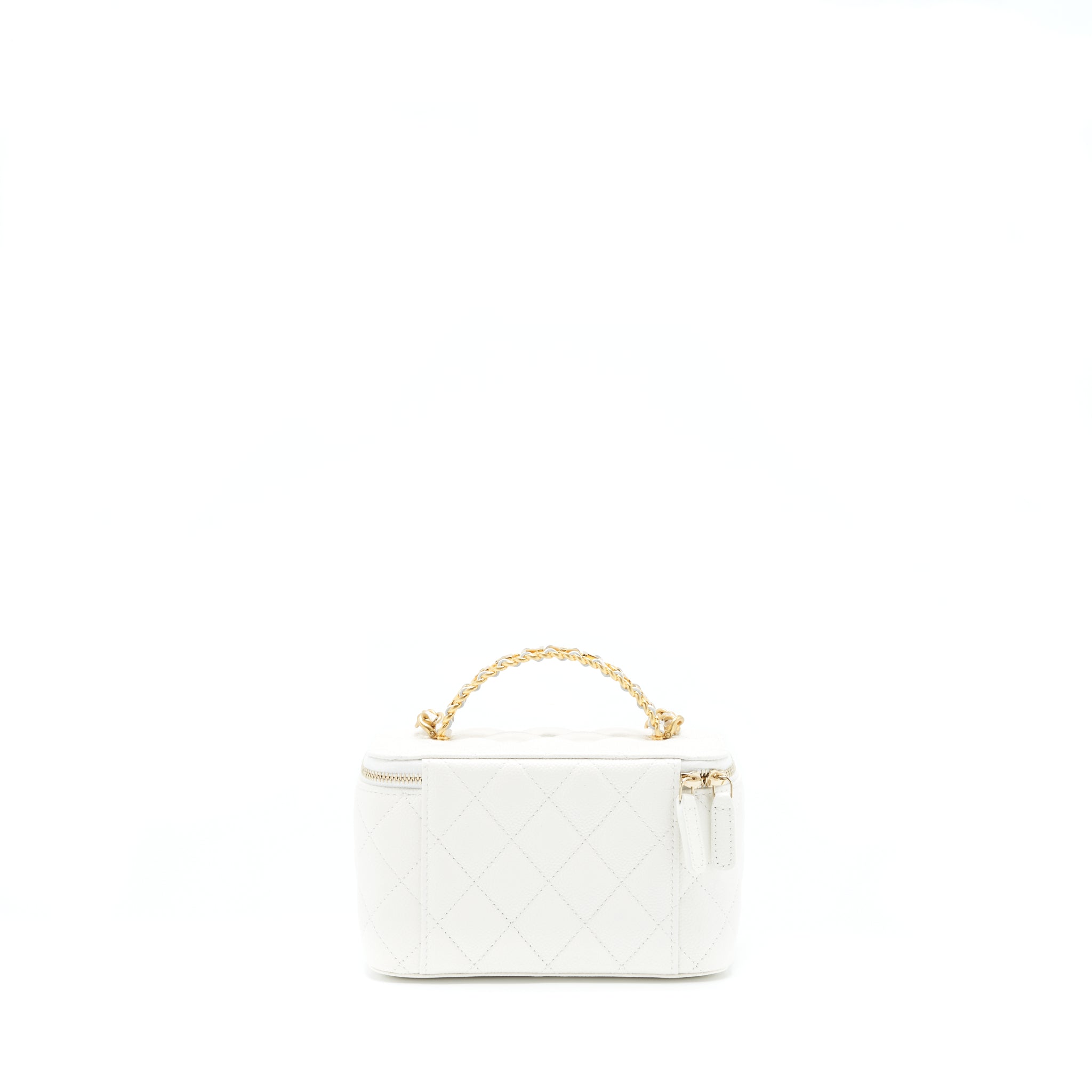 CHANEL 22S LOGO TOP HANDLE LONG VANITY CAVIAR WHITE GHW