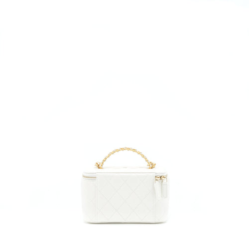 CHANEL 22S LOGO TOP HANDLE LONG VANITY CAVIAR WHITE GHW