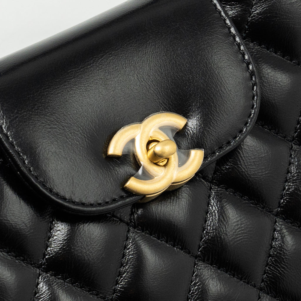 CHANEL 24A MINI SHOPPING TOTE/ MINI KELLY CALFSKIN BLACK GHW (MICROCHIP)