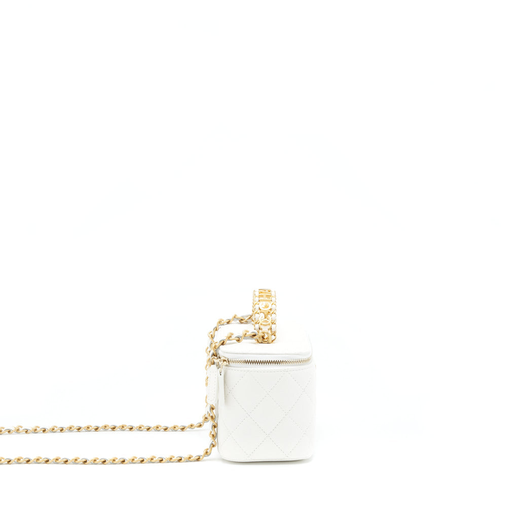 CHANEL 22S LOGO TOP HANDLE LONG VANITY CAVIAR WHITE GHW