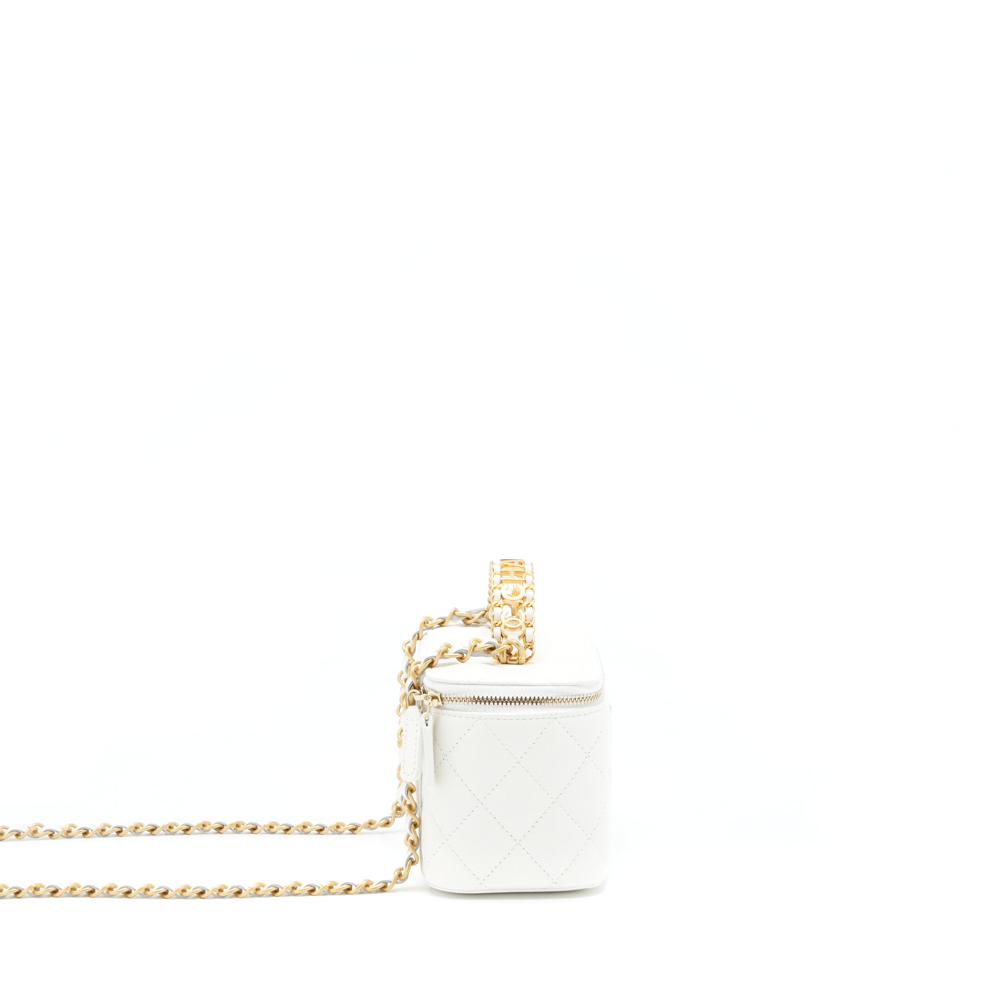 CHANEL 22S LOGO TOP HANDLE LONG VANITY CAVIAR WHITE GHW